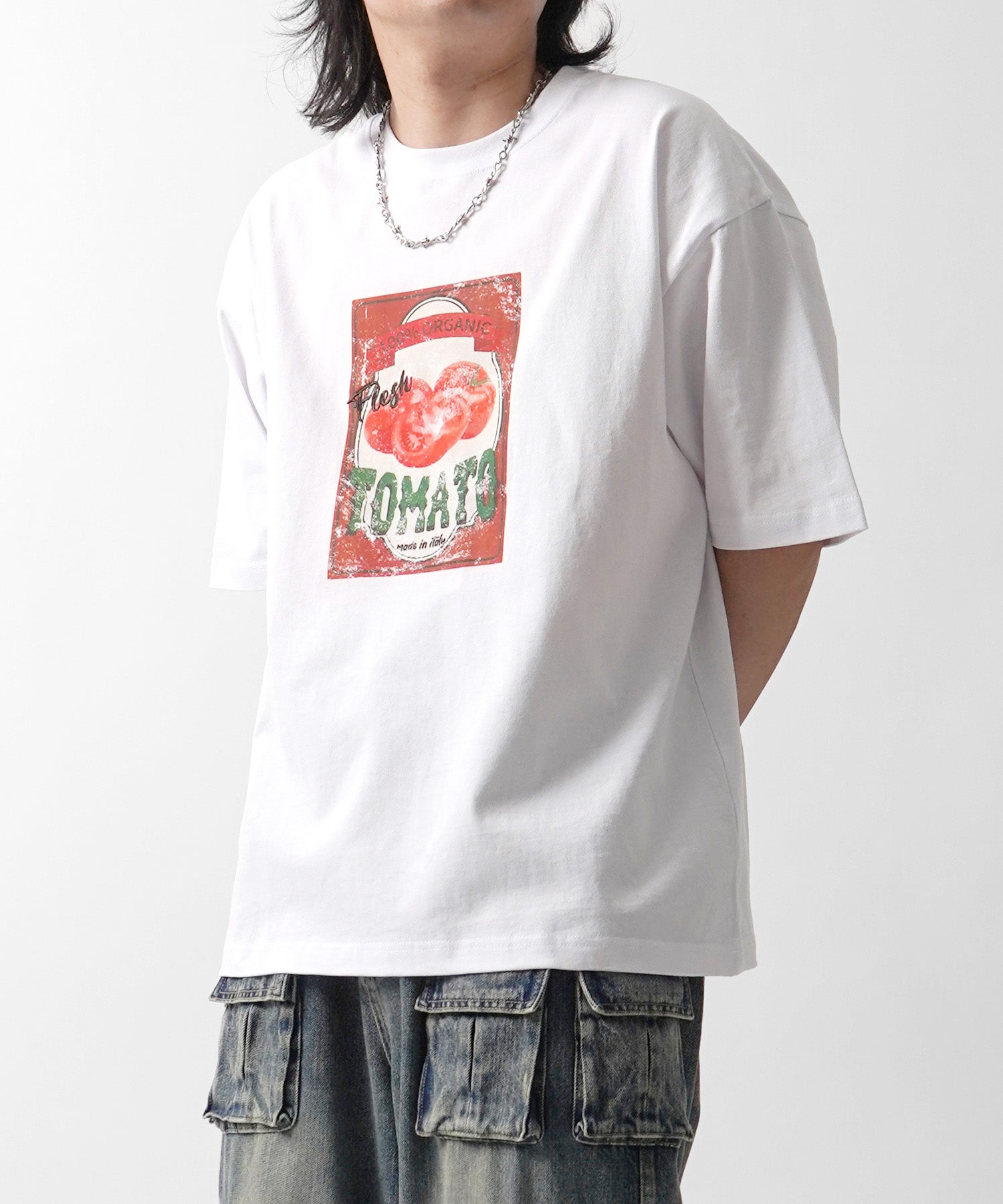 25SS ビッグシルエット 缶詰風イラストプリント 半袖Tシャツ