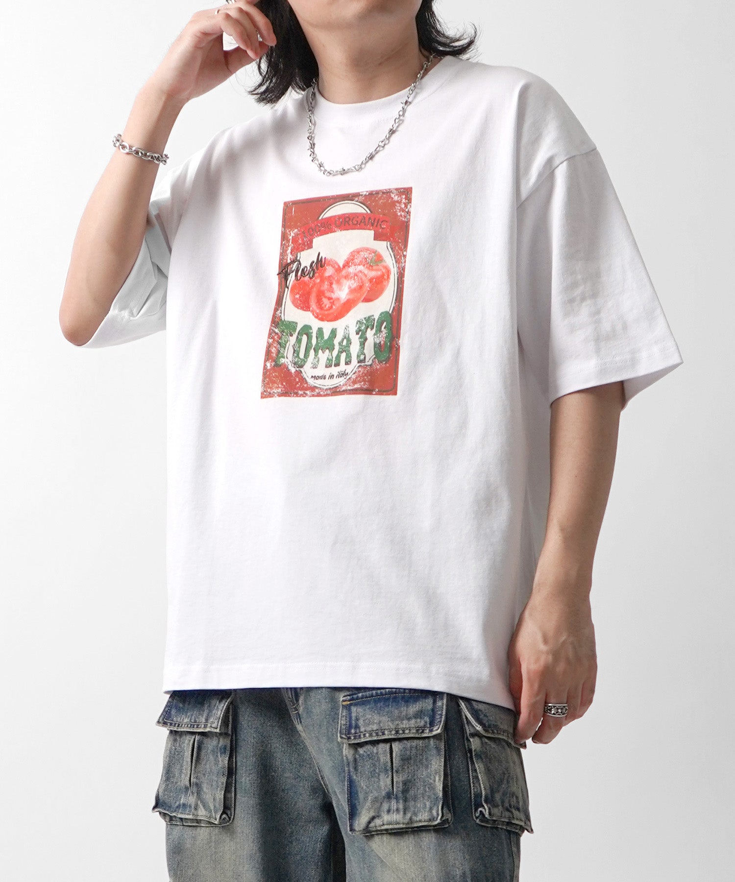 25SS ビッグシルエット 缶詰風イラストプリント 半袖Tシャツ