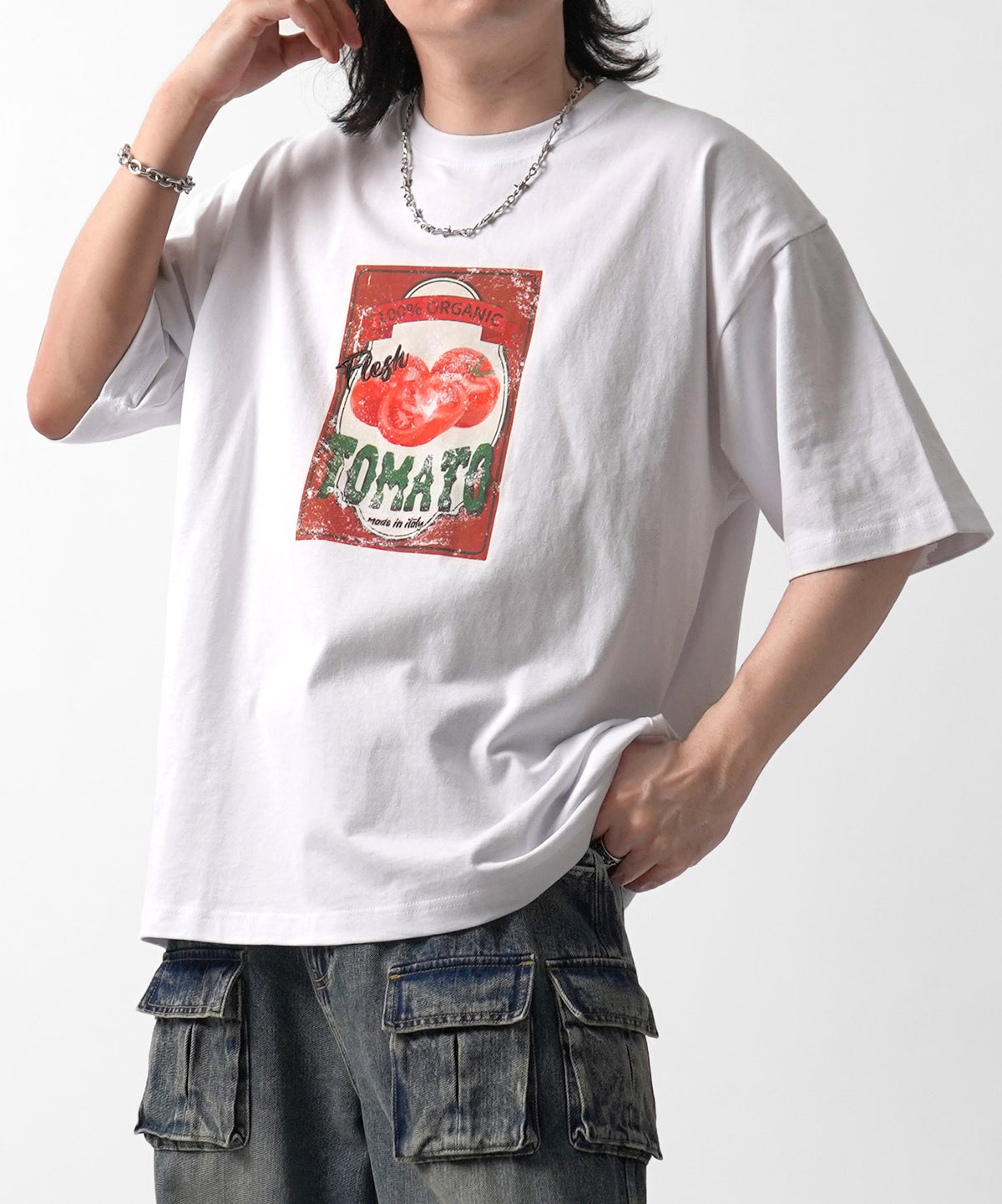 25SS ビッグシルエット 缶詰風イラストプリント 半袖Tシャツ