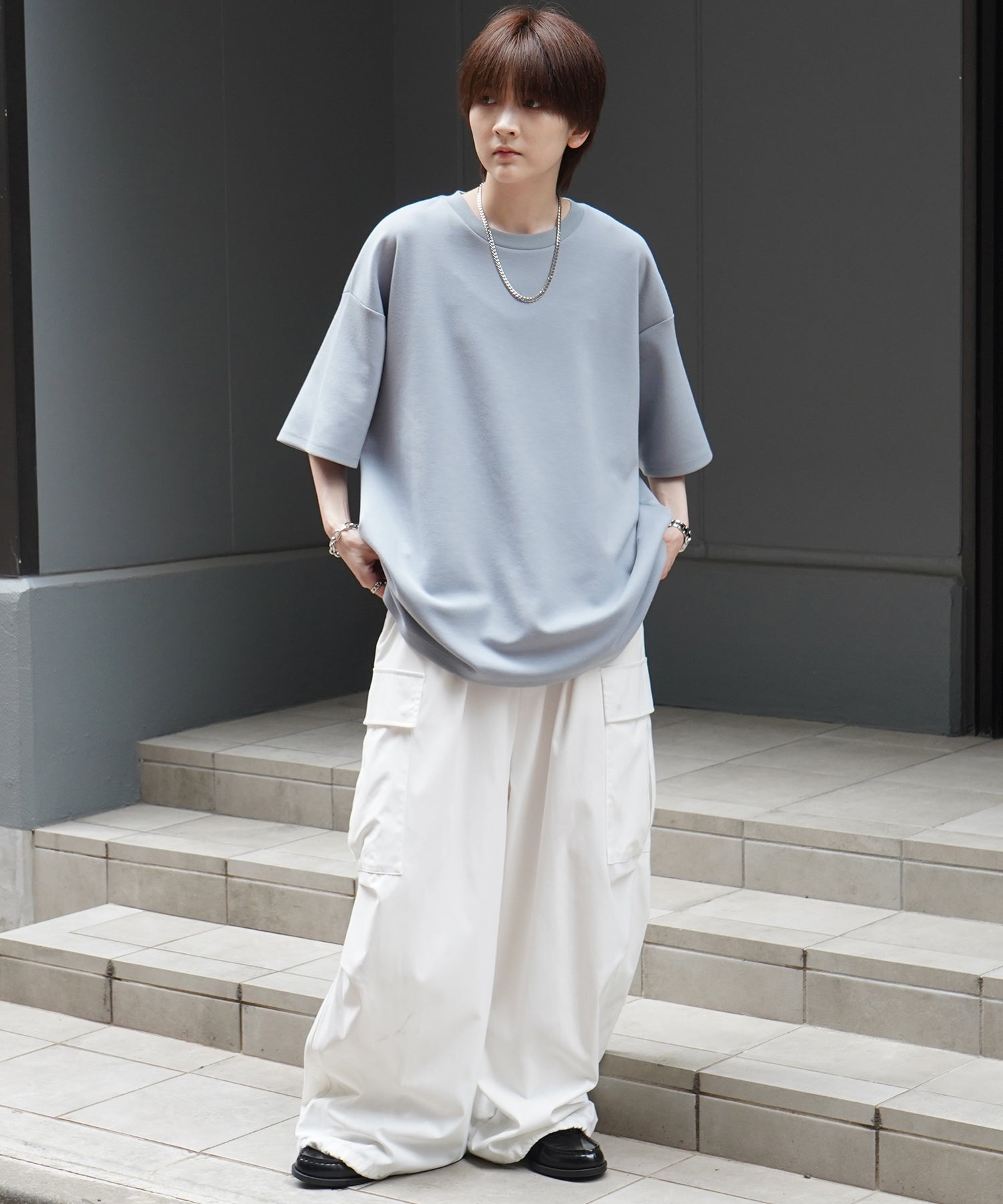 25SS ナチュラルドレープ ビッグシルエット 無地 とろみポンチ半袖Tシャツ