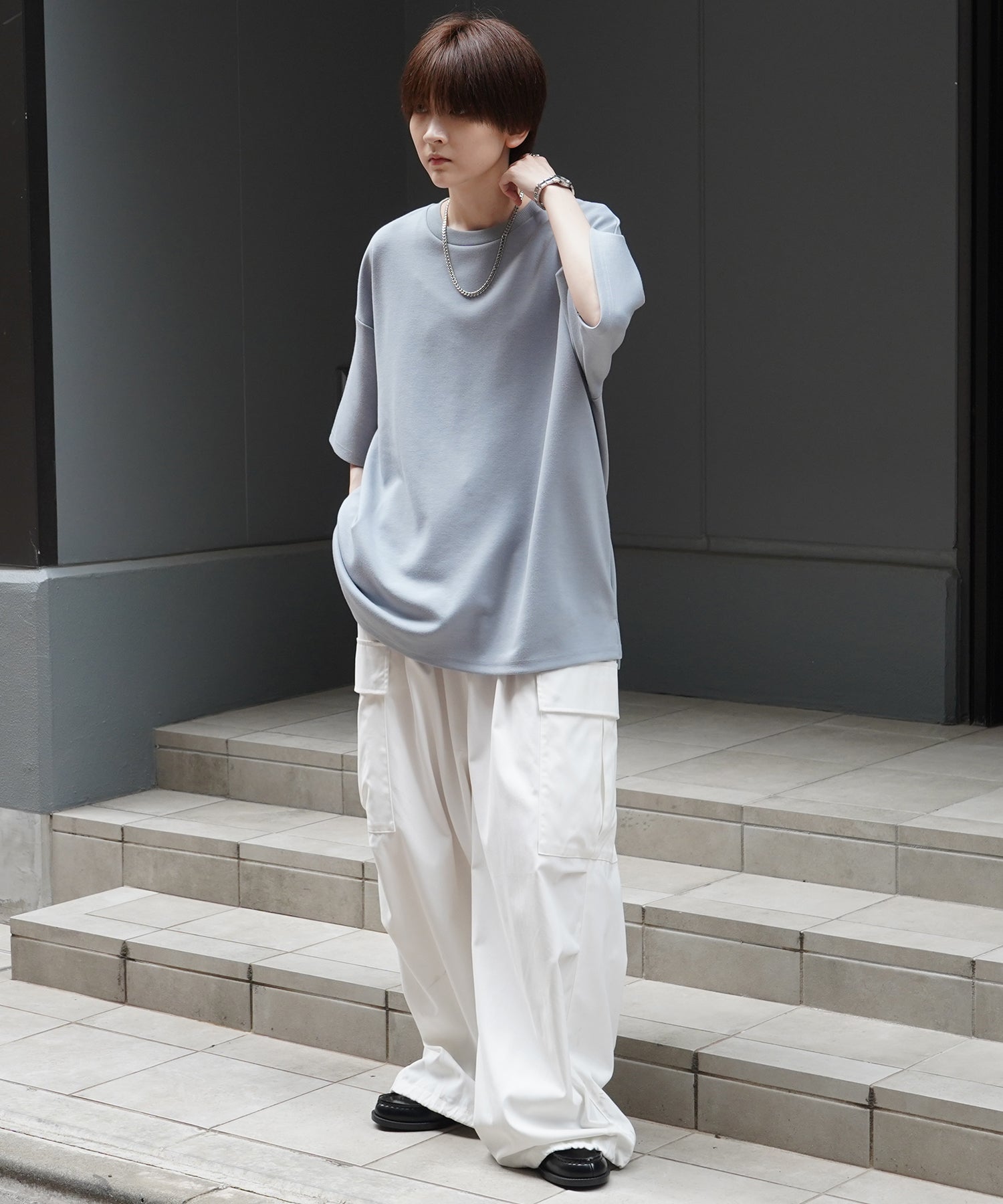 25SS ナチュラルドレープ ビッグシルエット 無地 とろみポンチ半袖Tシャツ