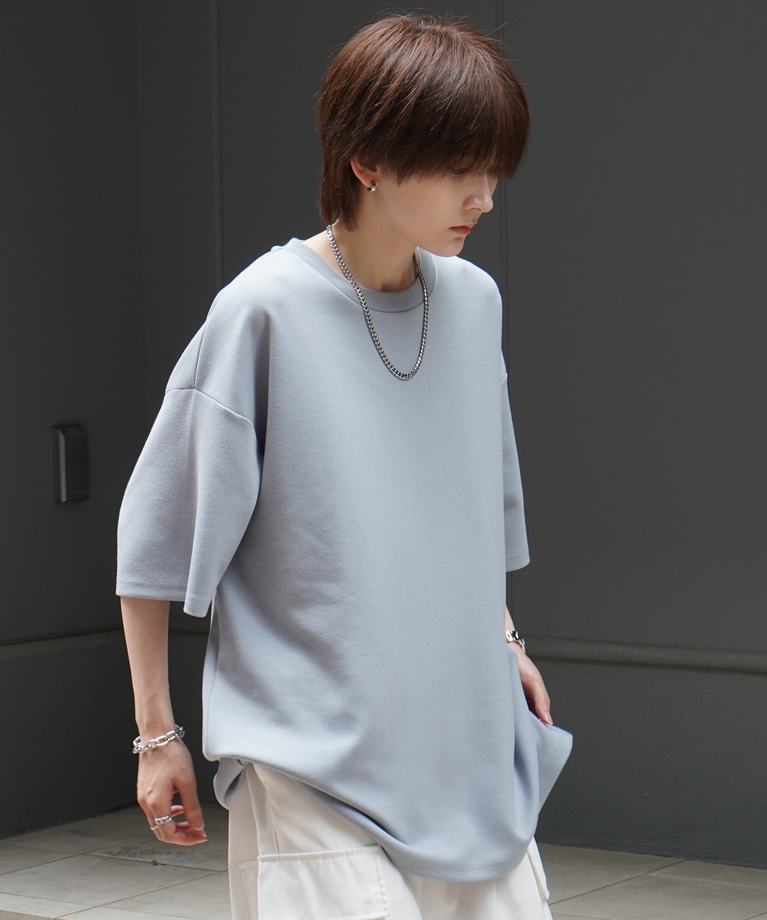 25SS ナチュラルドレープ ビッグシルエット 無地 とろみポンチ半袖Tシャツ