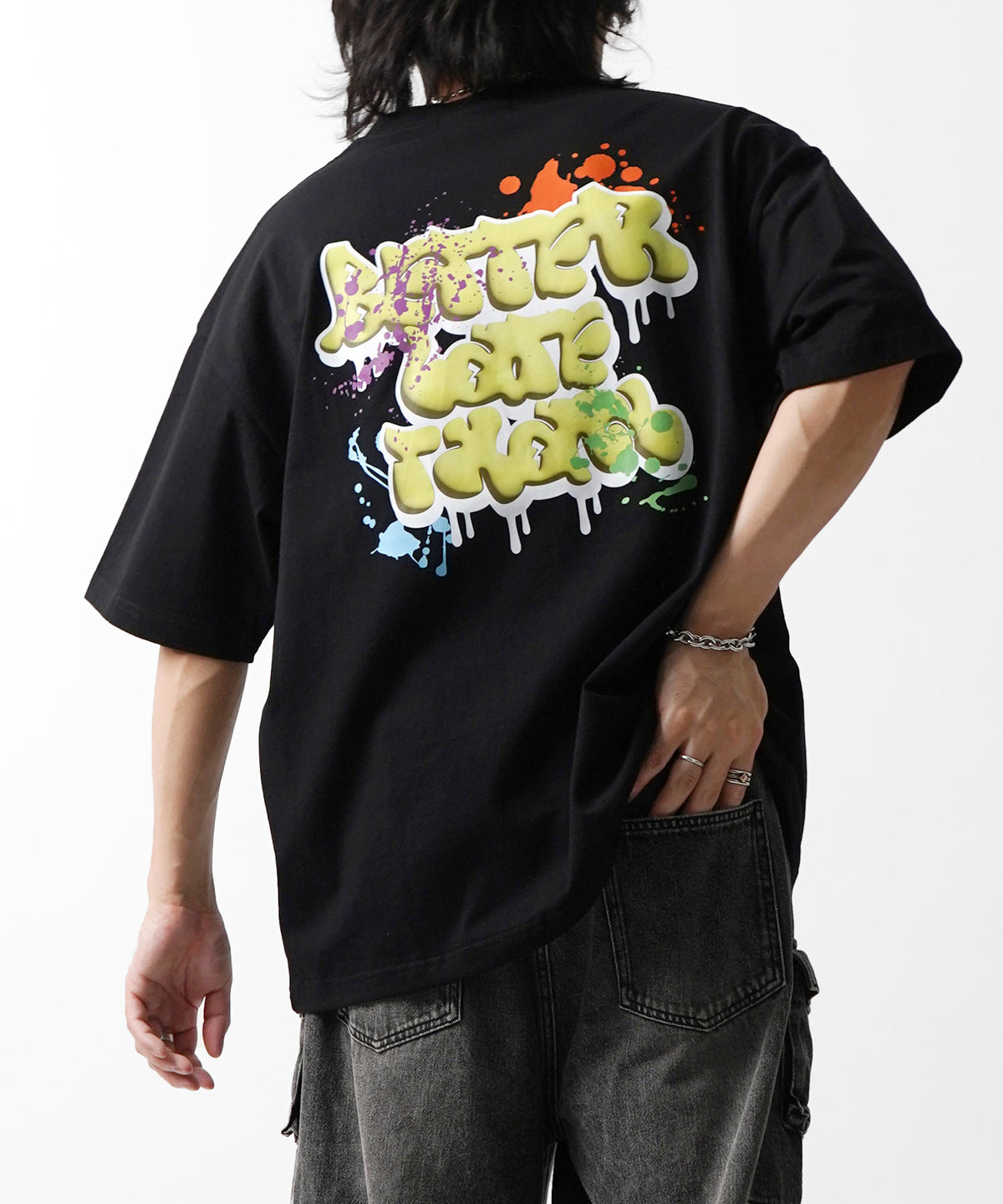 25SS ボックスシルエット スプラッシュ タギング ストリートグラフィック 半袖Tシャツ