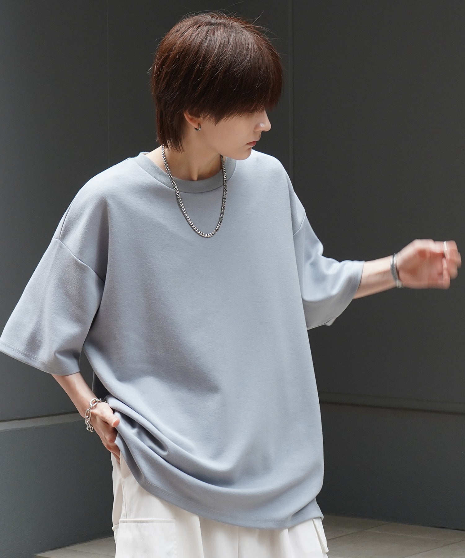 25SS ナチュラルドレープ ビッグシルエット 無地 とろみポンチ半袖Tシャツ