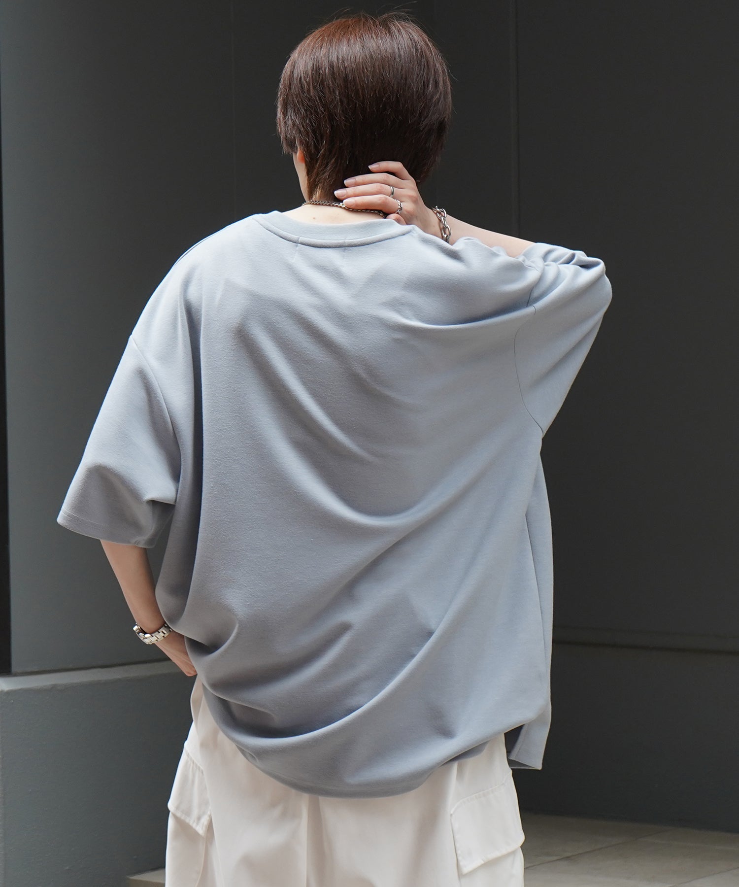 25SS ナチュラルドレープ ビッグシルエット 無地 とろみポンチ半袖Tシャツ