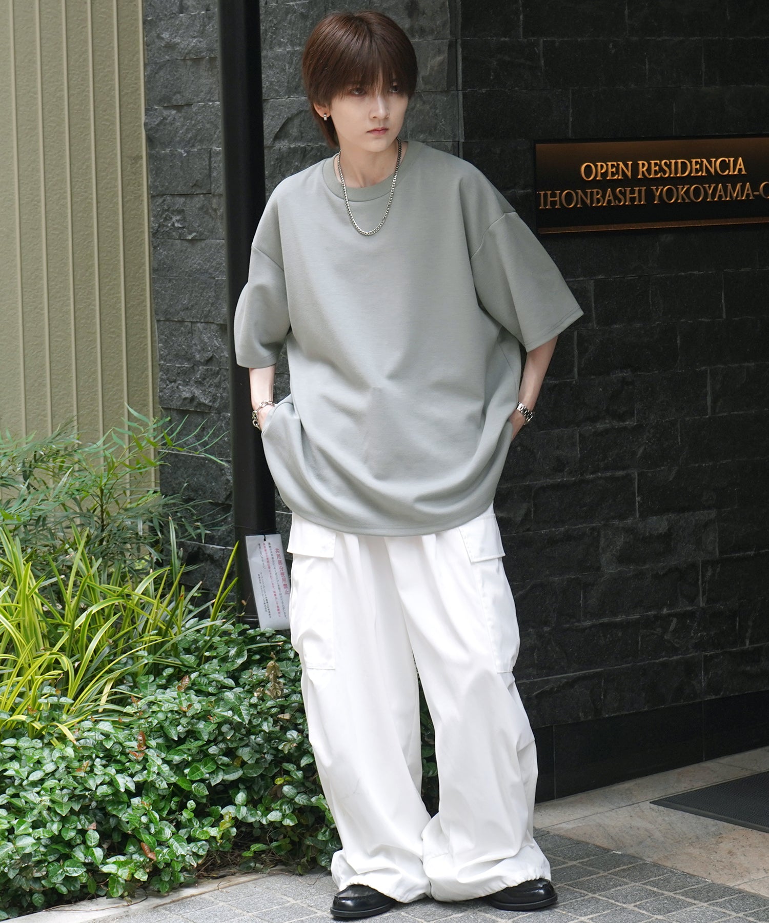 25SS ナチュラルドレープ ビッグシルエット 無地 とろみポンチ半袖Tシャツ