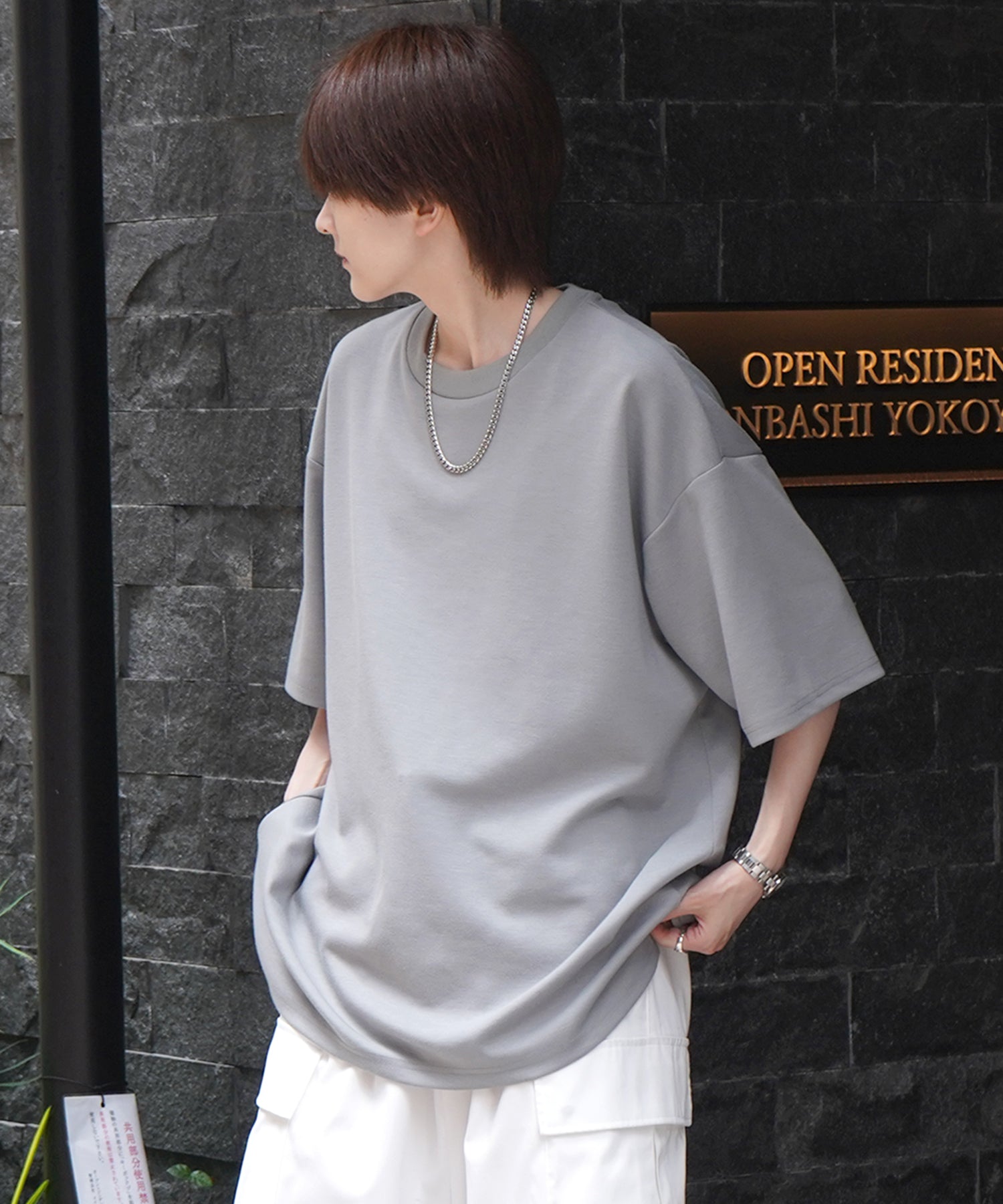 25SS ナチュラルドレープ ビッグシルエット 無地 とろみポンチ半袖Tシャツ