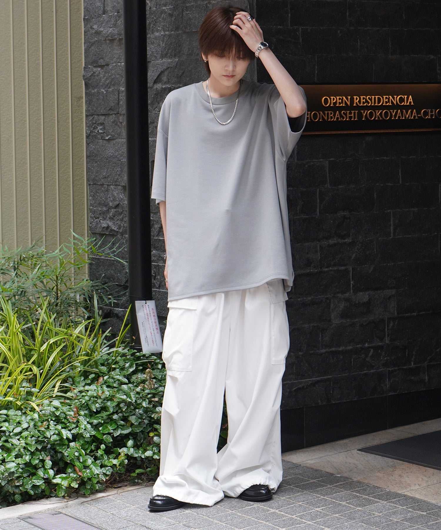 25SS ナチュラルドレープ ビッグシルエット 無地 とろみポンチ半袖Tシャツ