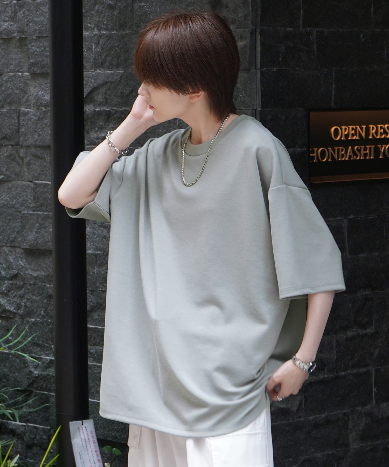 25SS ナチュラルドレープ ビッグシルエット 無地 とろみポンチ半袖Tシャツ