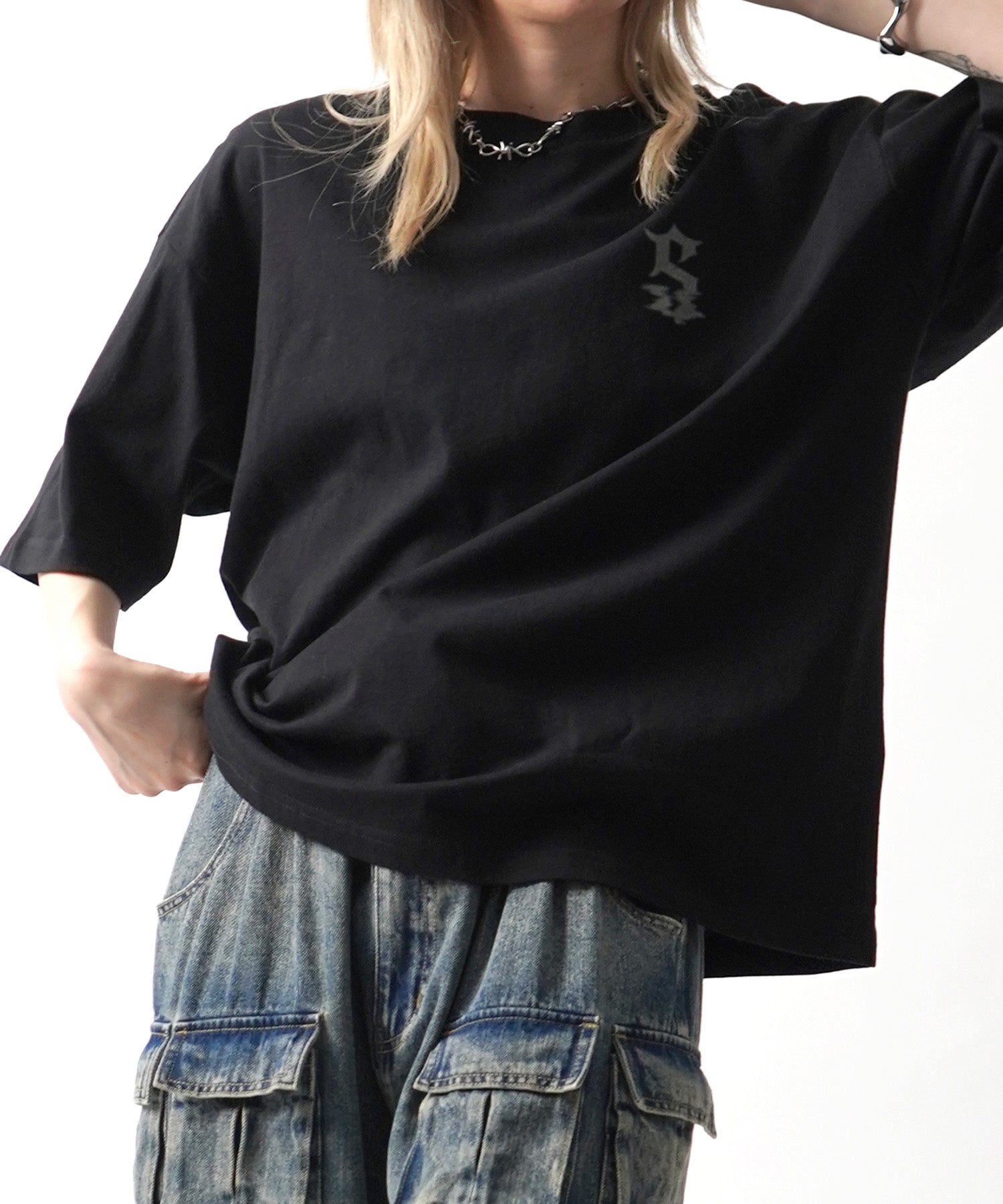 25SS フェードロゴ ボックスシルエット グランジ風 レトロモチーフ バックプリント 半袖Tシャツ