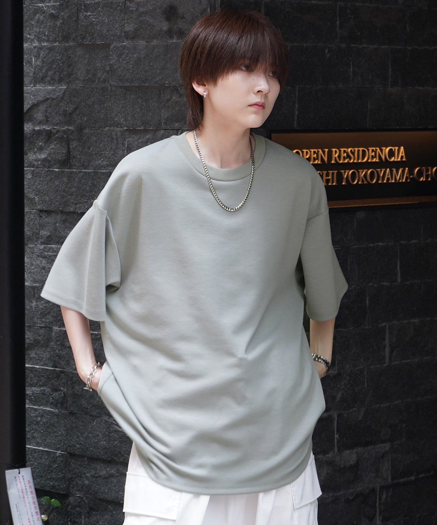 25SS ナチュラルドレープ ビッグシルエット 無地 とろみポンチ半袖Tシャツ