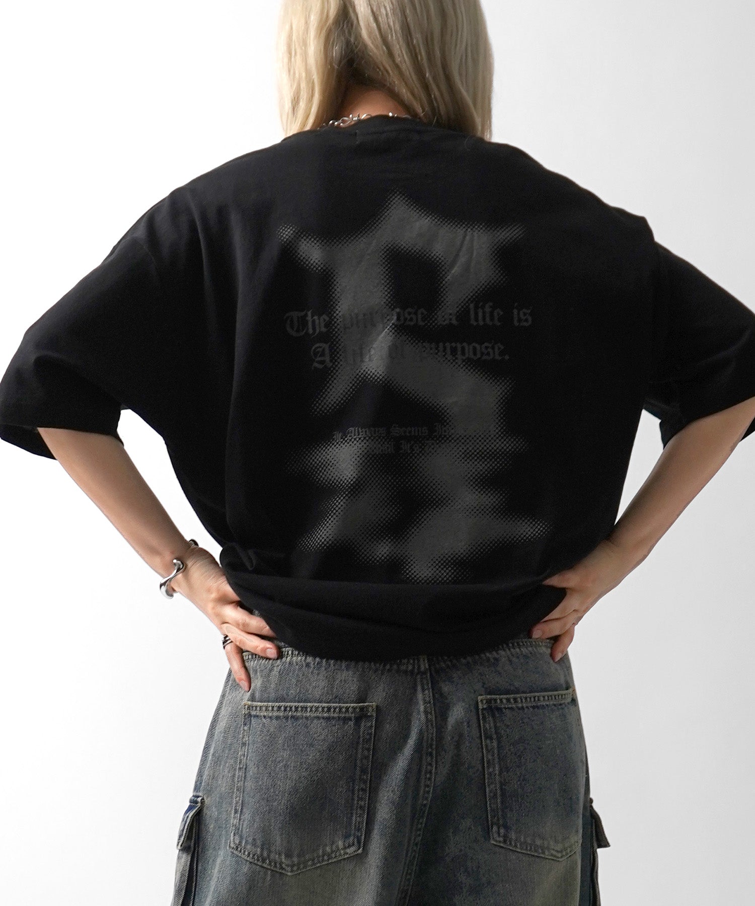25SS フェードロゴ ボックスシルエット グランジ風 レトロモチーフ バックプリント 半袖Tシャツ