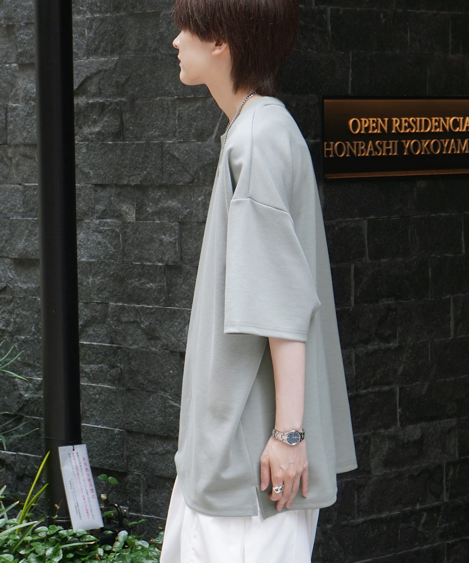 25SS ナチュラルドレープ ビッグシルエット 無地 とろみポンチ半袖Tシャツ