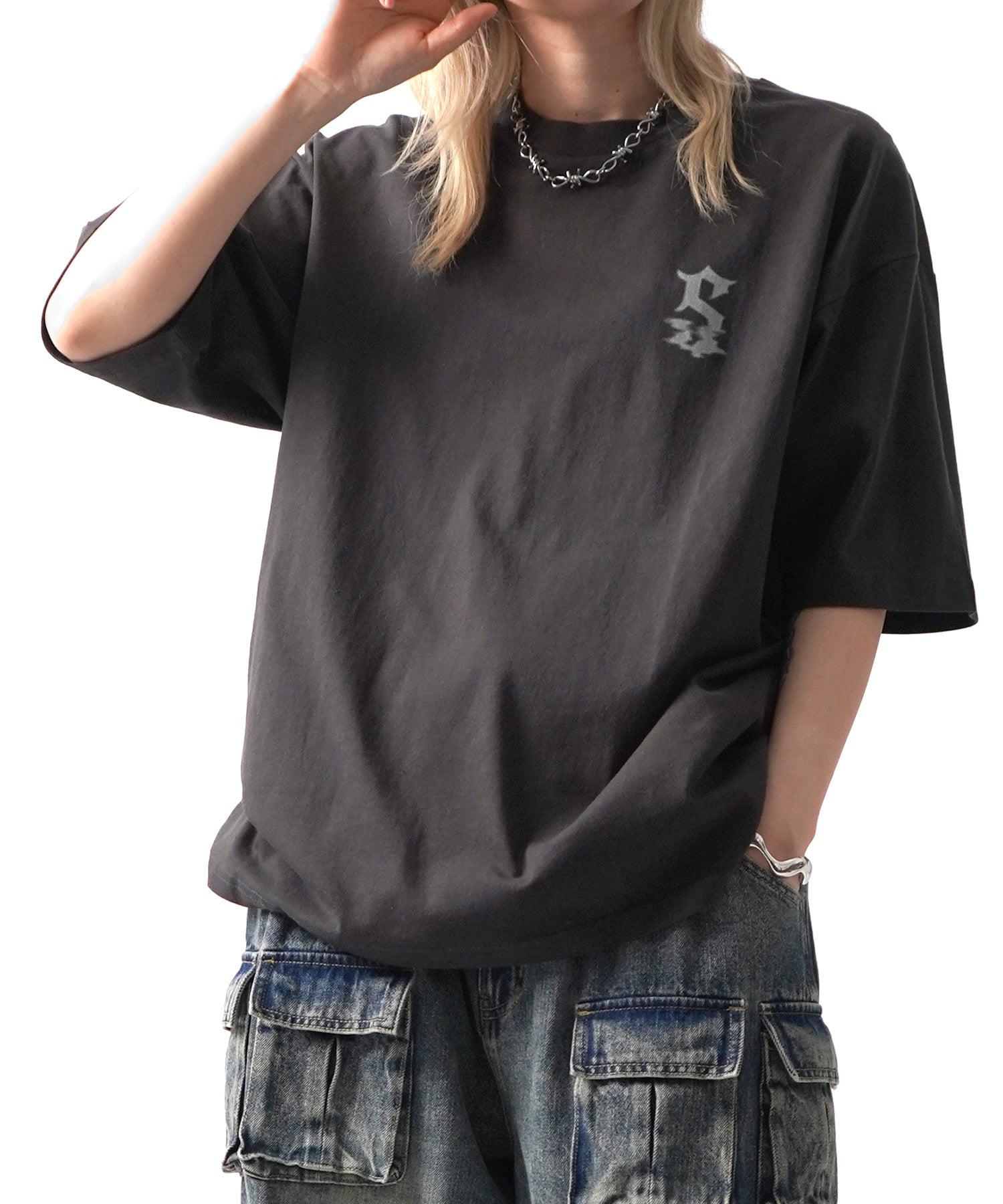 25SS フェードロゴ ボックスシルエット グランジ風 レトロモチーフ バックプリント 半袖Tシャツ