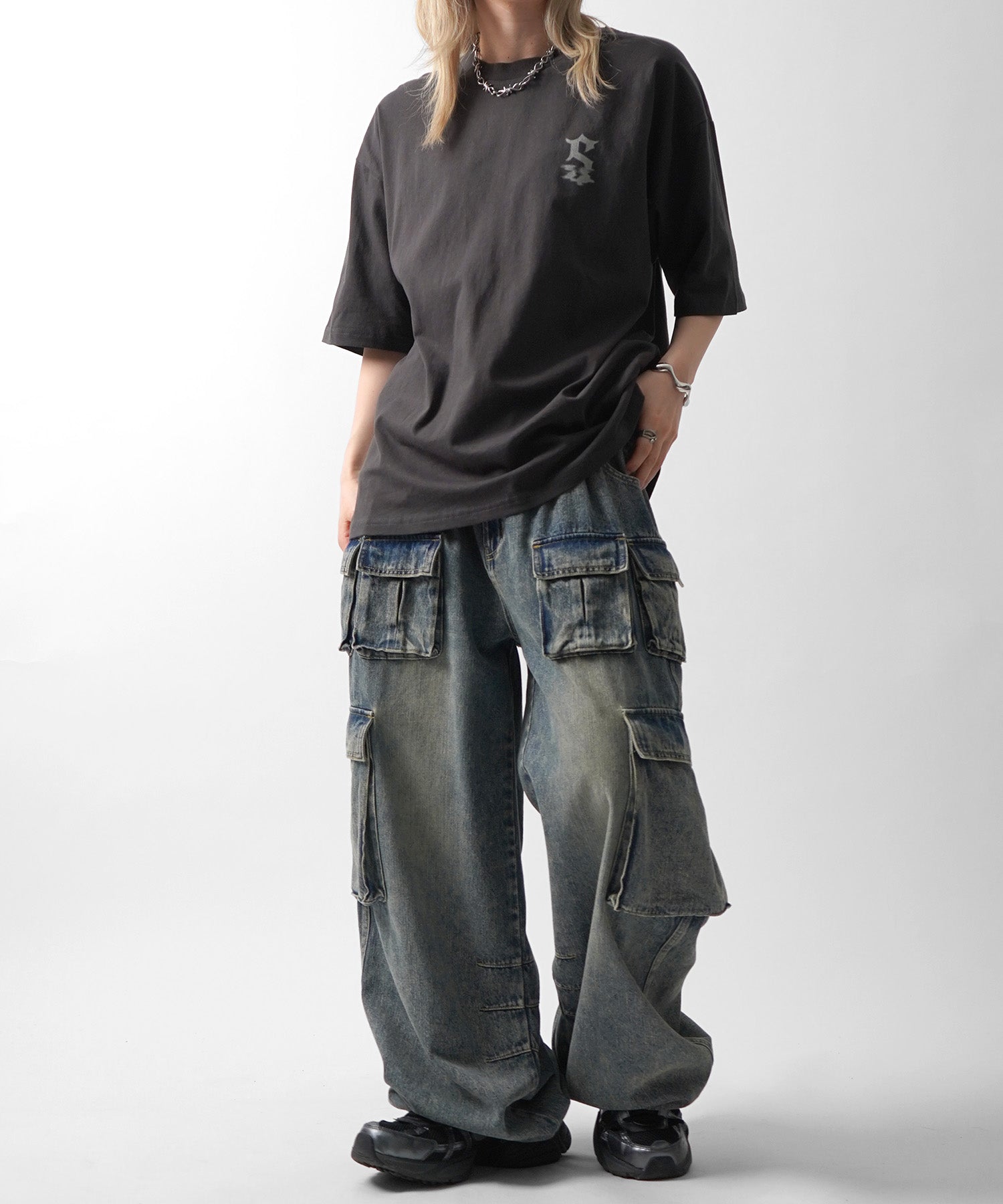 25SS フェードロゴ ボックスシルエット グランジ風 レトロモチーフ バックプリント 半袖Tシャツ