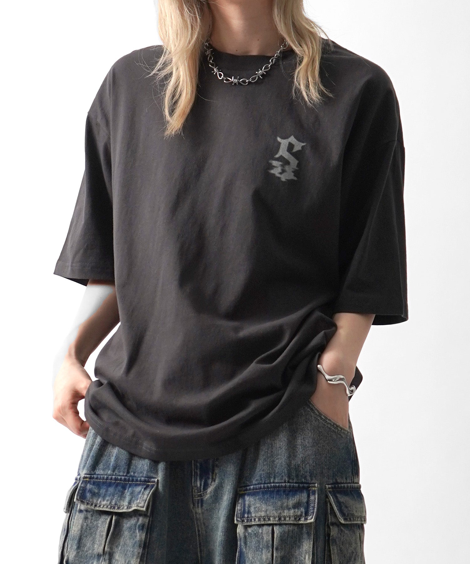 25SS フェードロゴ ボックスシルエット グランジ風 レトロモチーフ バックプリント 半袖Tシャツ