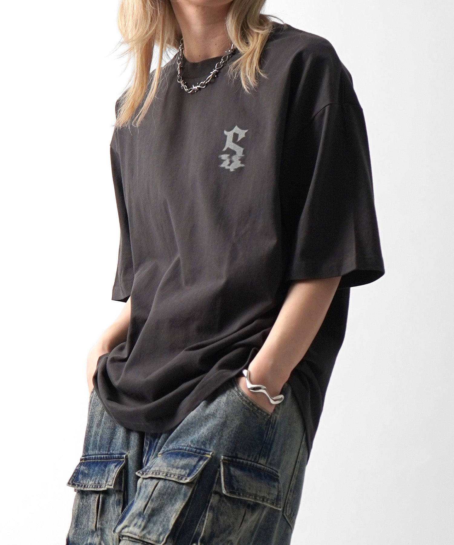 25SS フェードロゴ ボックスシルエット グランジ風 レトロモチーフ バックプリント 半袖Tシャツ