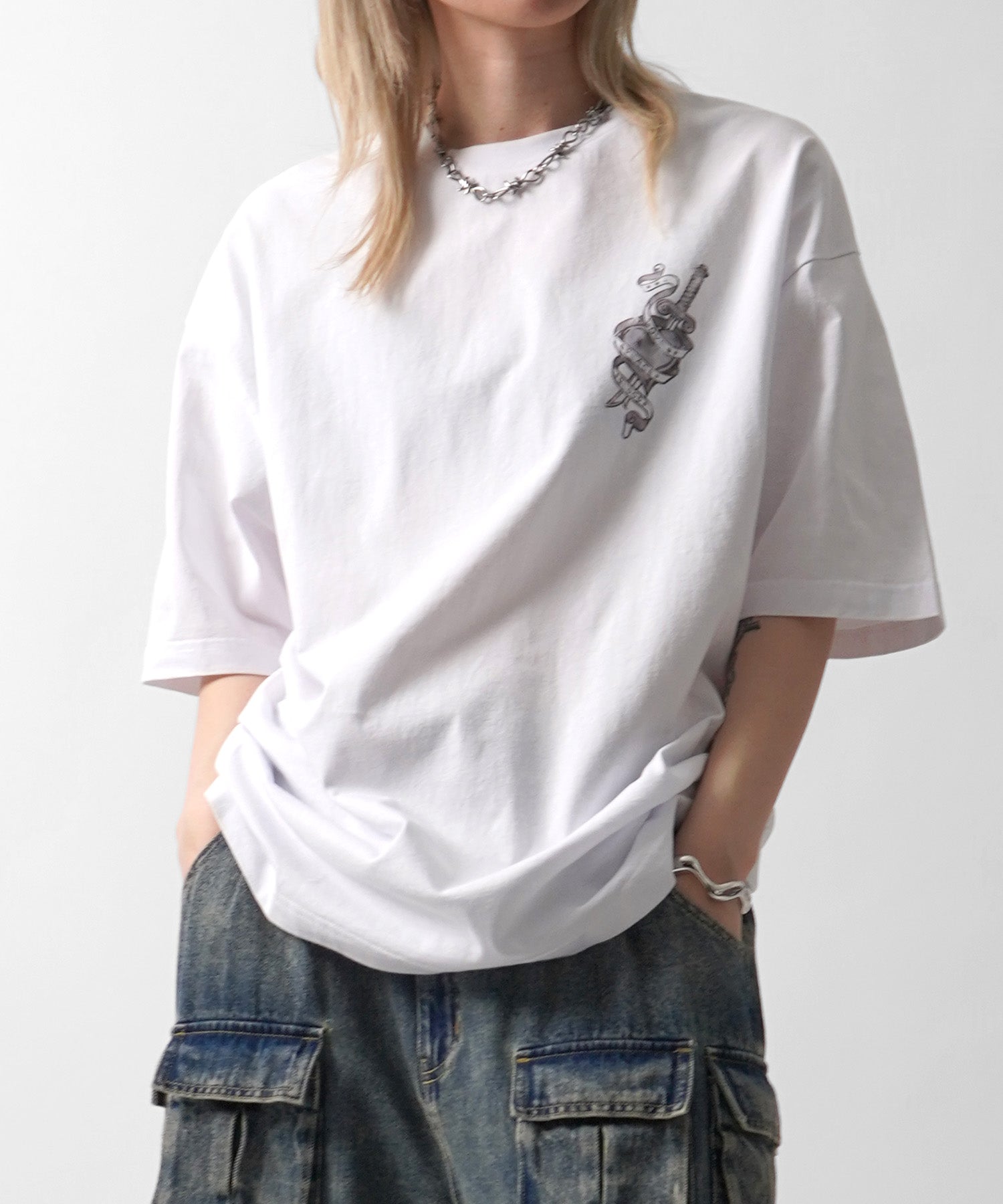 25SS ハードウォッシュ加工 バックプリント ボックスシルエット 半袖Tシャツ