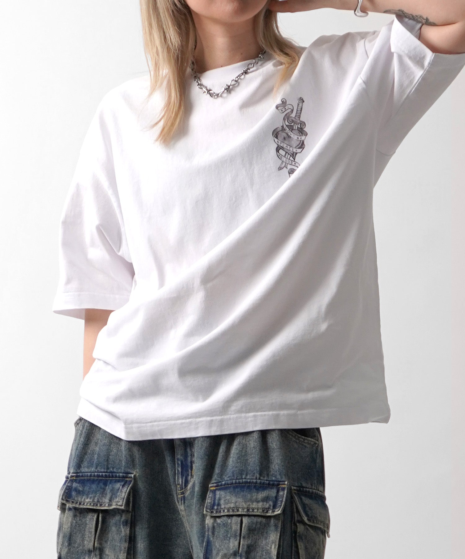 25SS ハードウォッシュ加工 バックプリント ボックスシルエット 半袖Tシャツ