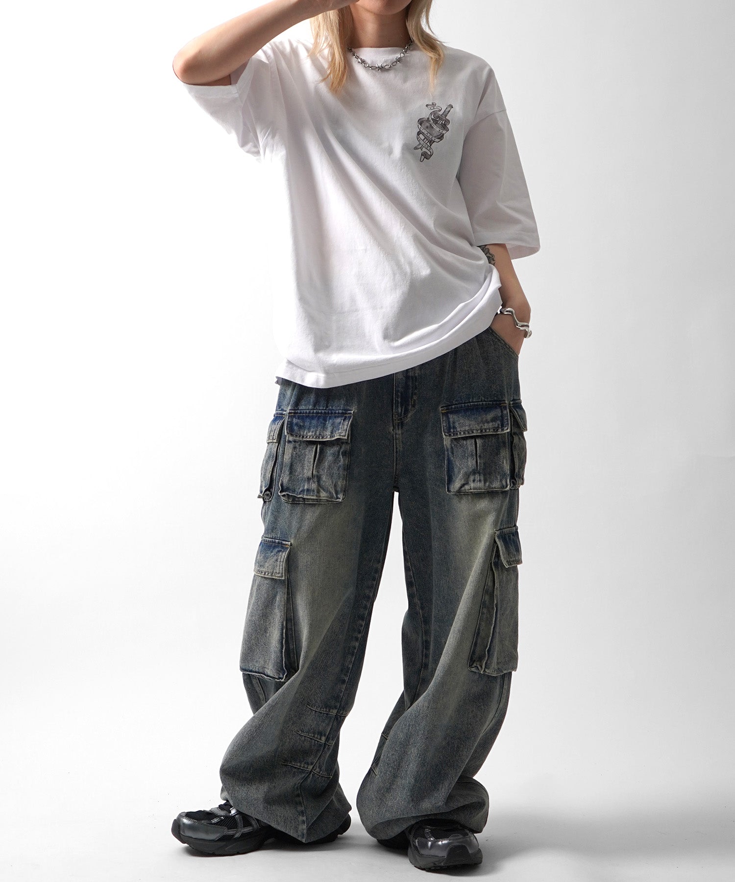 25SS ハードウォッシュ加工 バックプリント ボックスシルエット 半袖Tシャツ