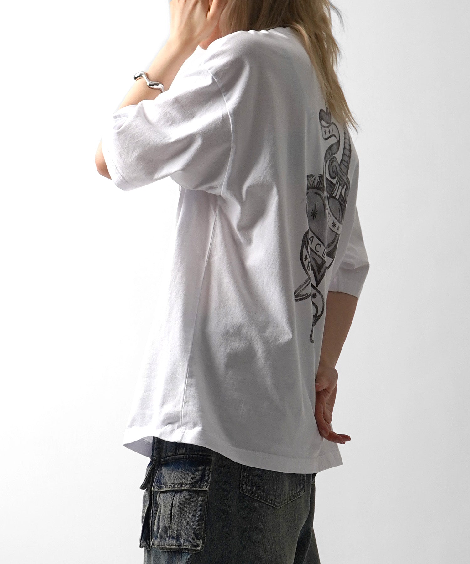 25SS ハードウォッシュ加工 バックプリント ボックスシルエット 半袖Tシャツ