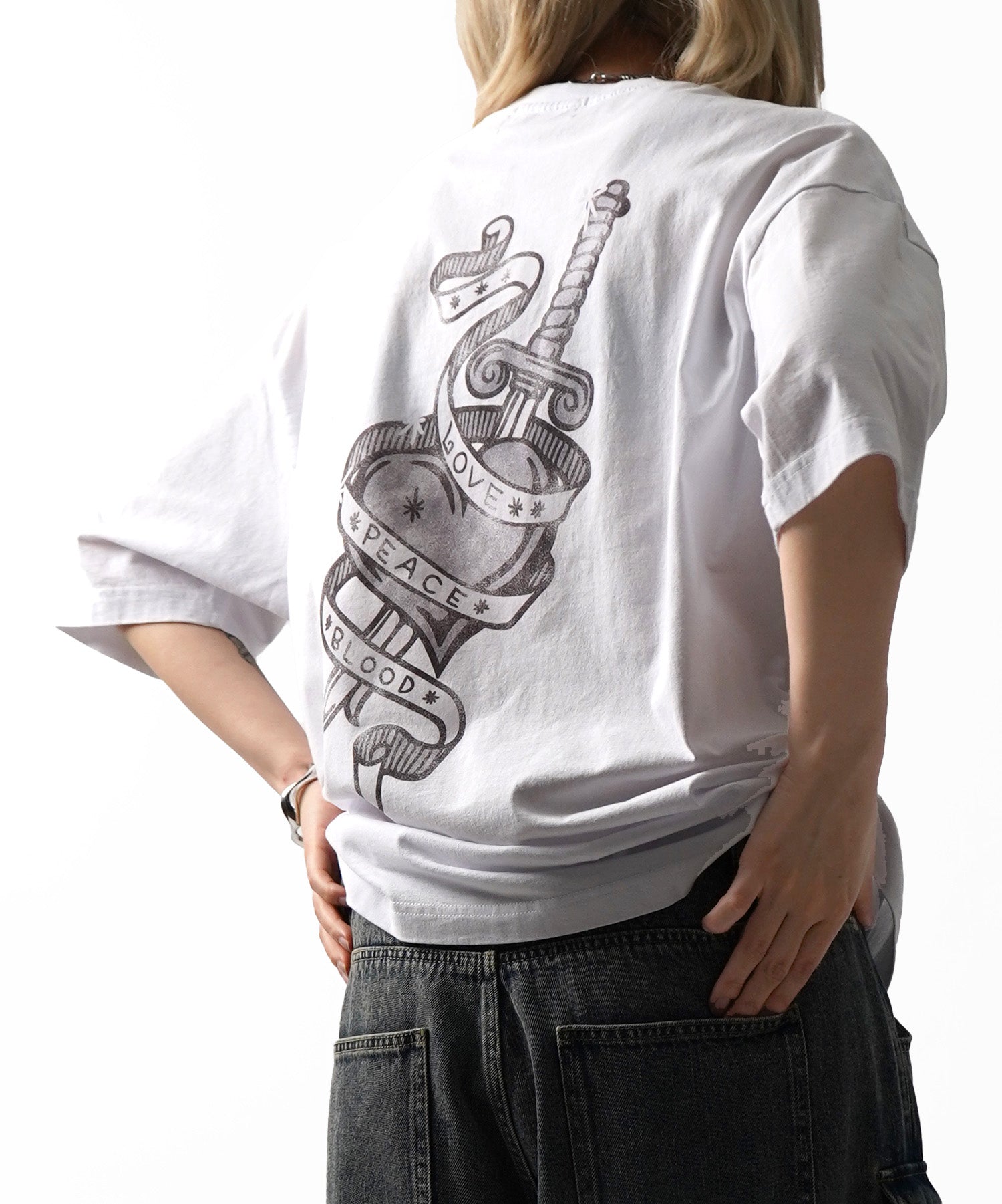 25SS ハードウォッシュ加工 バックプリント ボックスシルエット 半袖Tシャツ