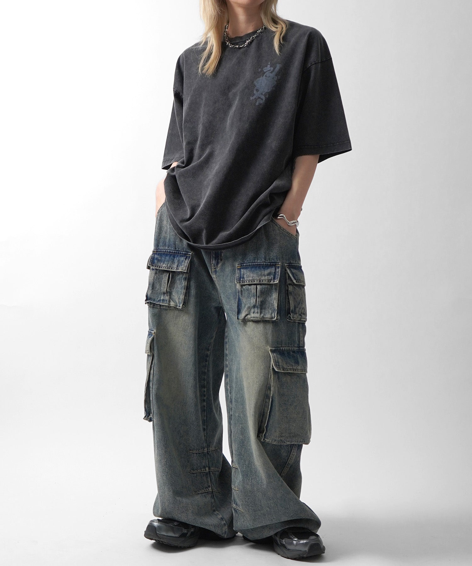 25SS ハードウォッシュ加工 バックプリント ボックスシルエット 半袖Tシャツ