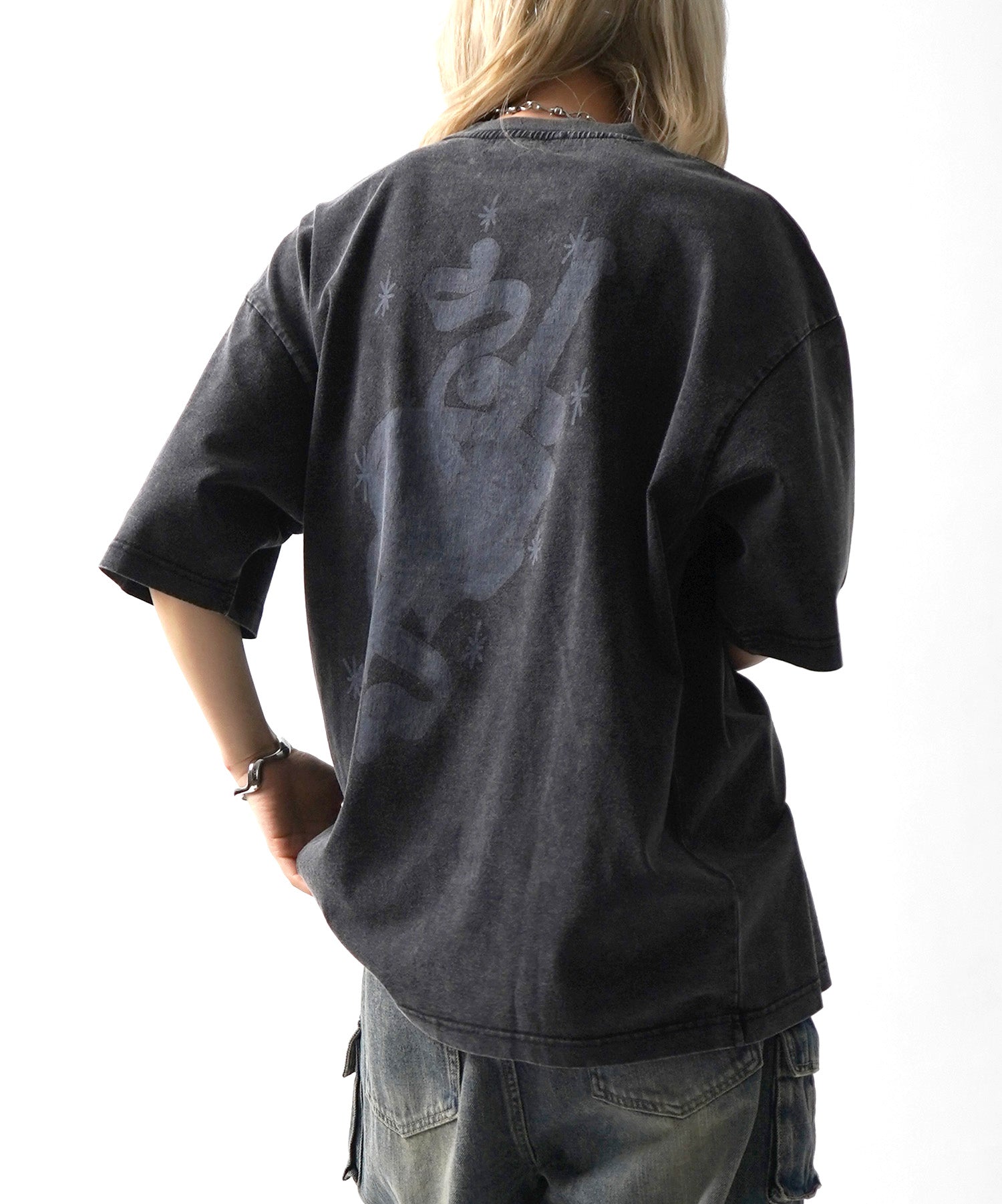 25SS ハードウォッシュ加工 バックプリント ボックスシルエット 半袖Tシャツ