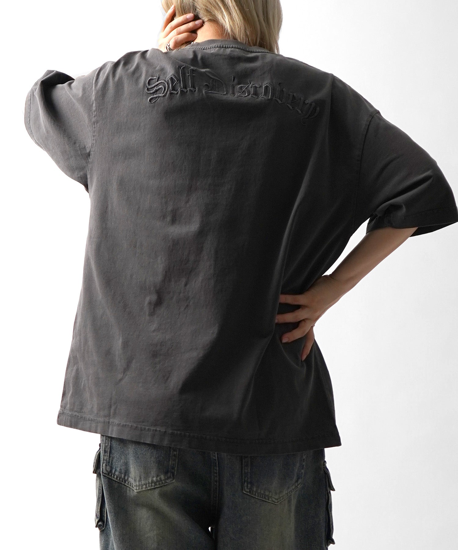 25SS ハードウォッシュ加工 ワンポイント刺繍 ボックスシルエット 半袖Tシャツ