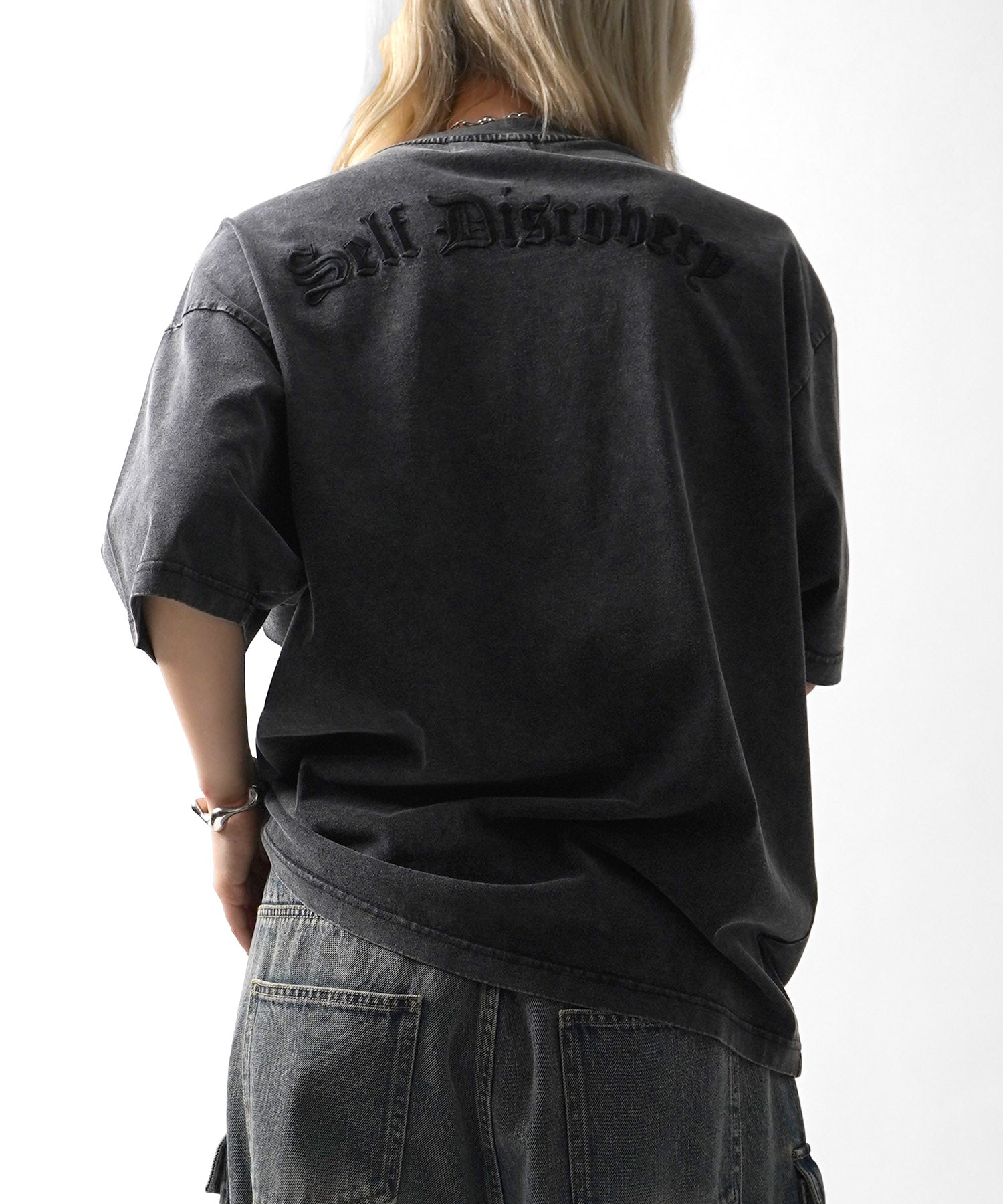 25SS ハードウォッシュ加工 ワンポイント刺繍 ボックスシルエット 半袖Tシャツ