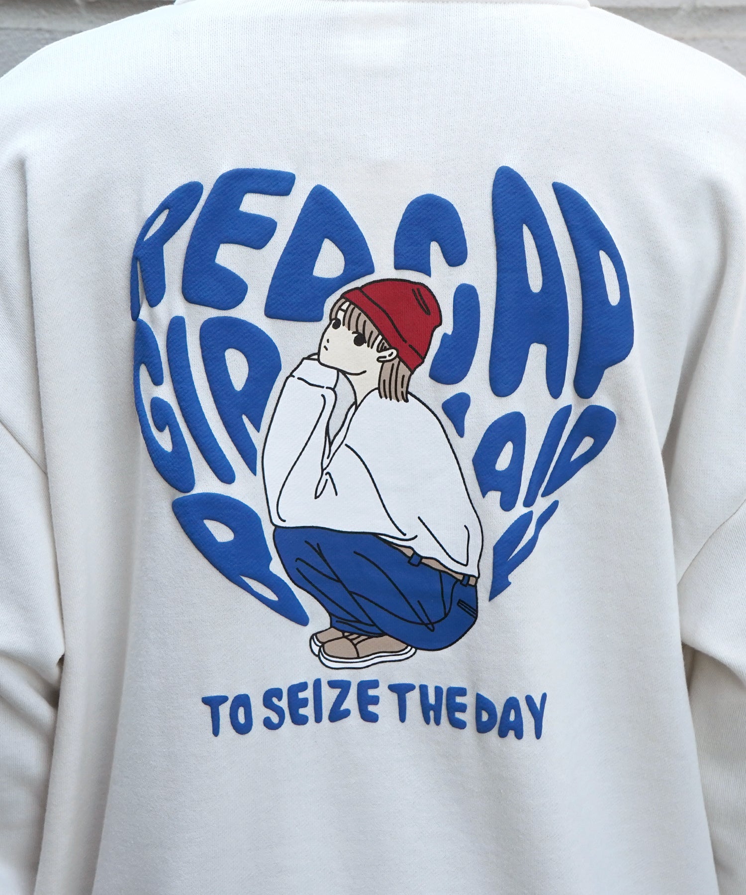 【RED CAP GIRL】24SS ビッグシルエット バックプリント ハーフジッププルオーバースウェット