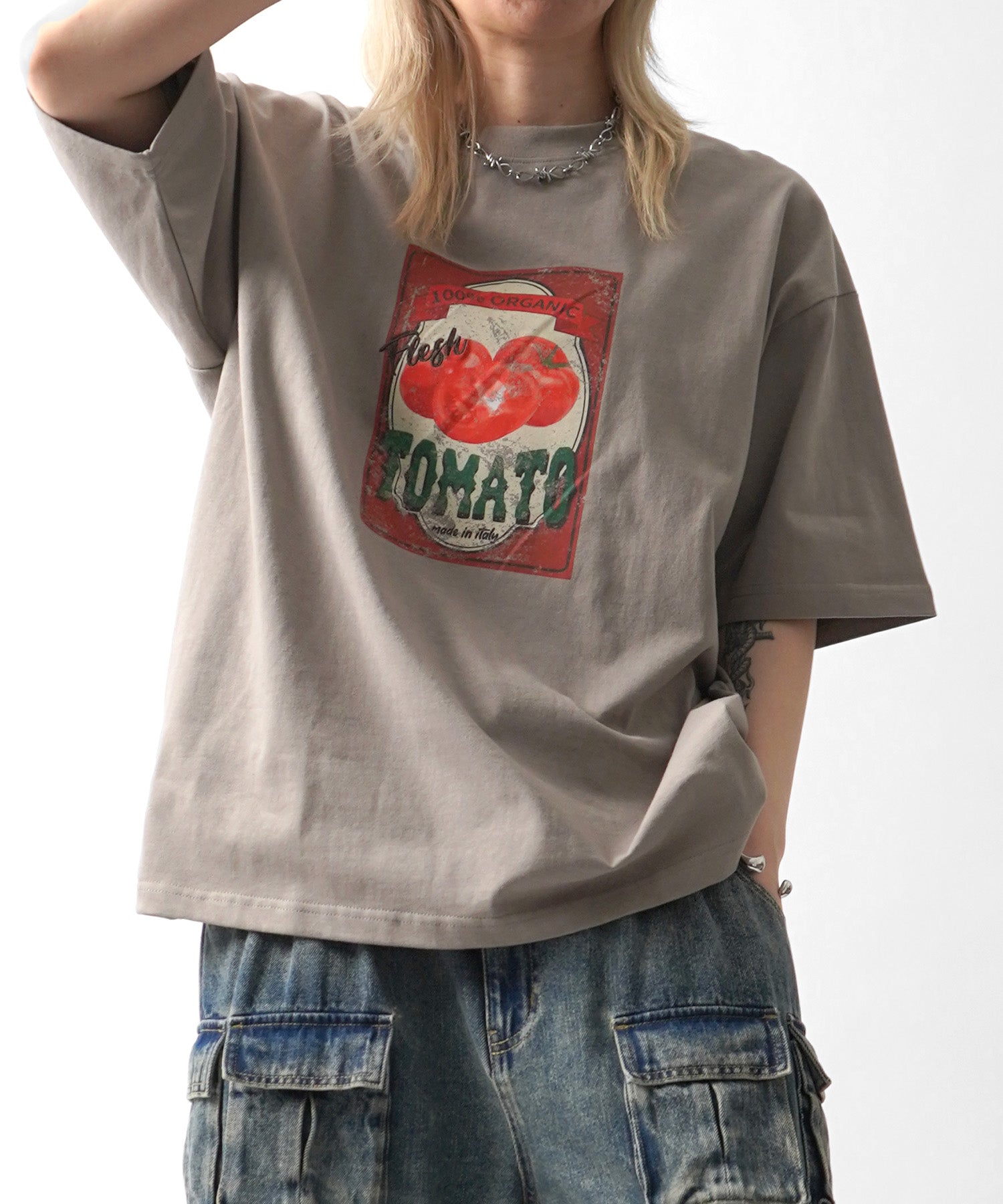 25SS ビッグシルエット 缶詰風イラストプリント 半袖Tシャツ