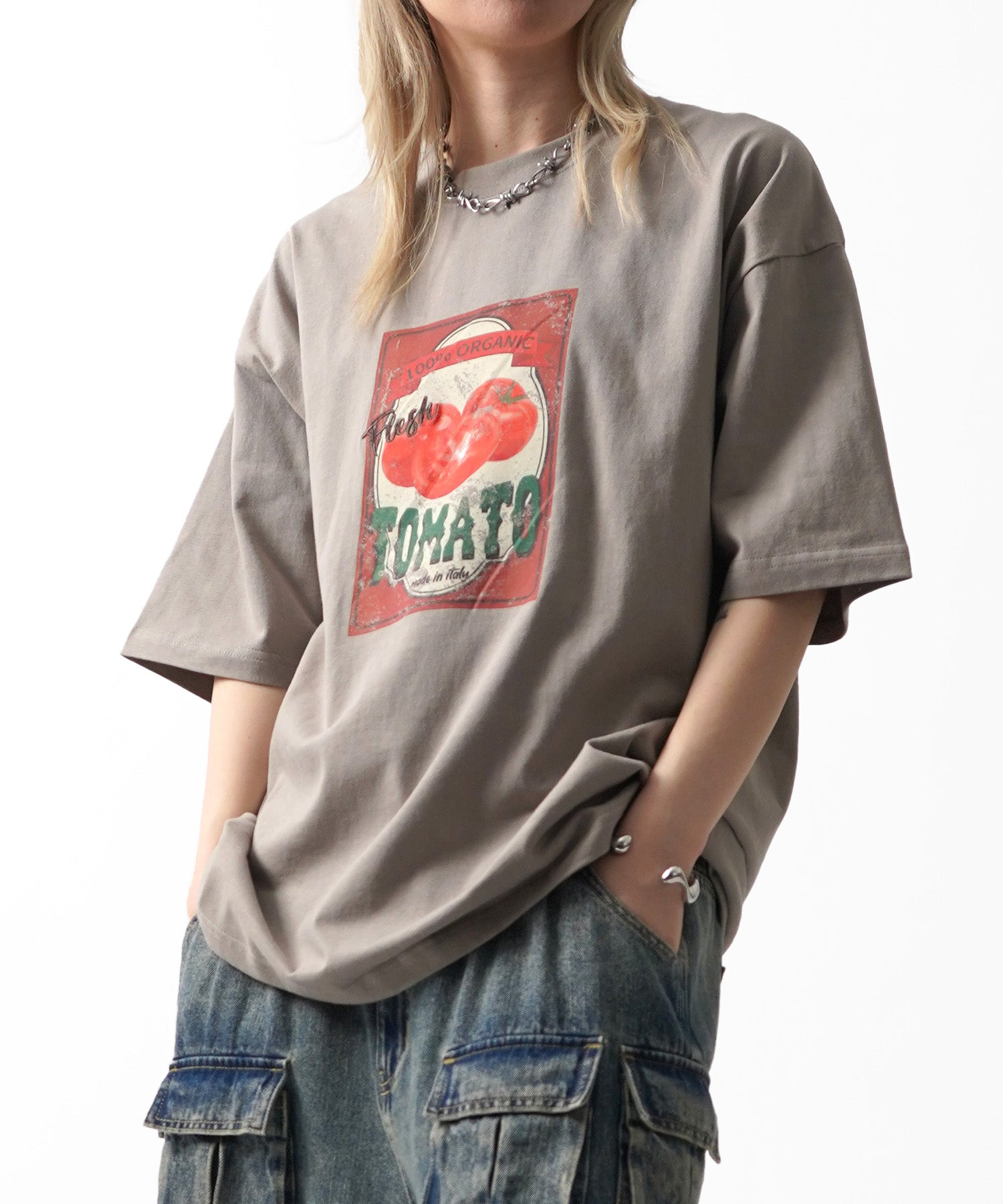 25SS ビッグシルエット 缶詰風イラストプリント 半袖Tシャツ