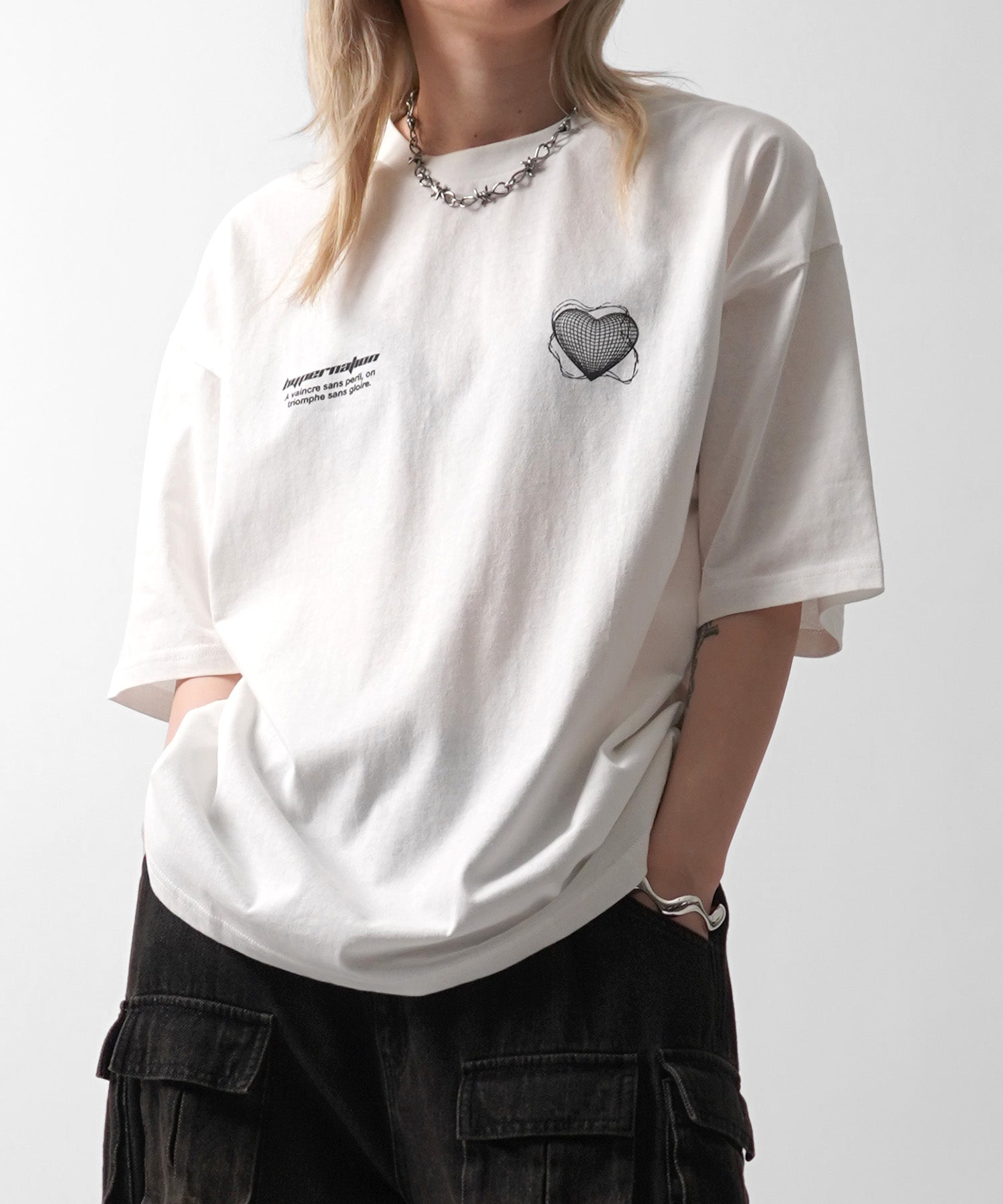 25SS 韓国ストリート ハート グランジロゴ Y2K ビッグシルエット半袖Tシャツ