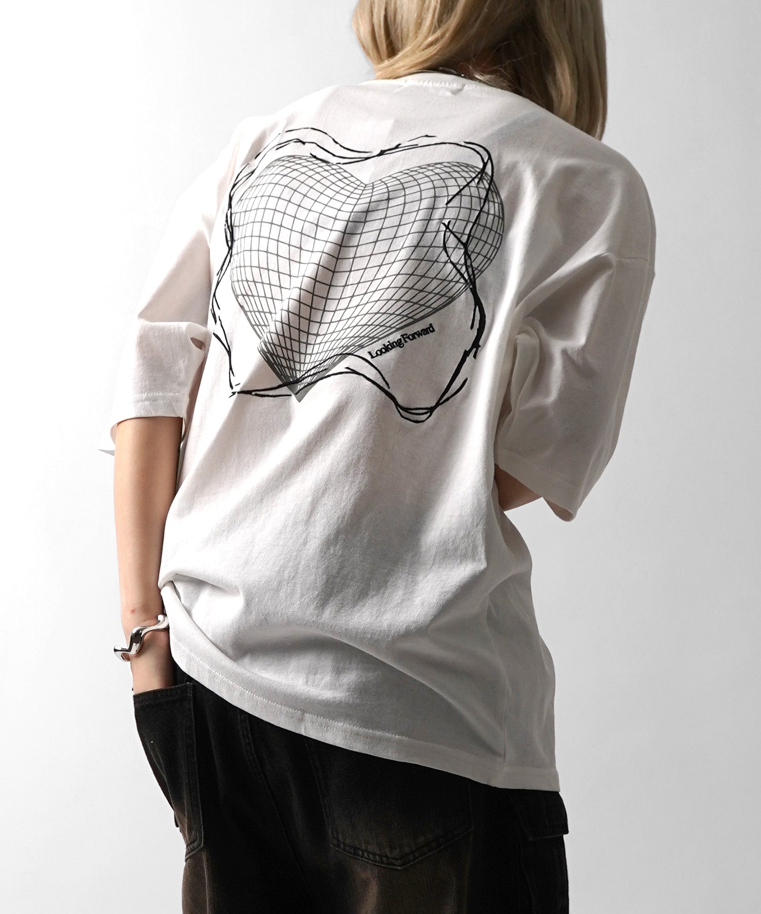 25SS 韓国ストリート ハート グランジロゴ Y2K ビッグシルエット半袖Tシャツ