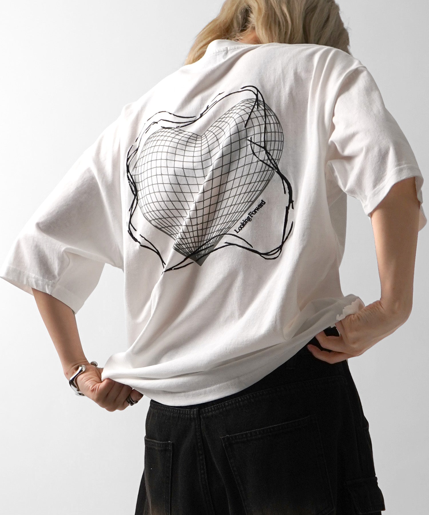 25SS 韓国ストリート ハート グランジロゴ Y2K ビッグシルエット半袖Tシャツ