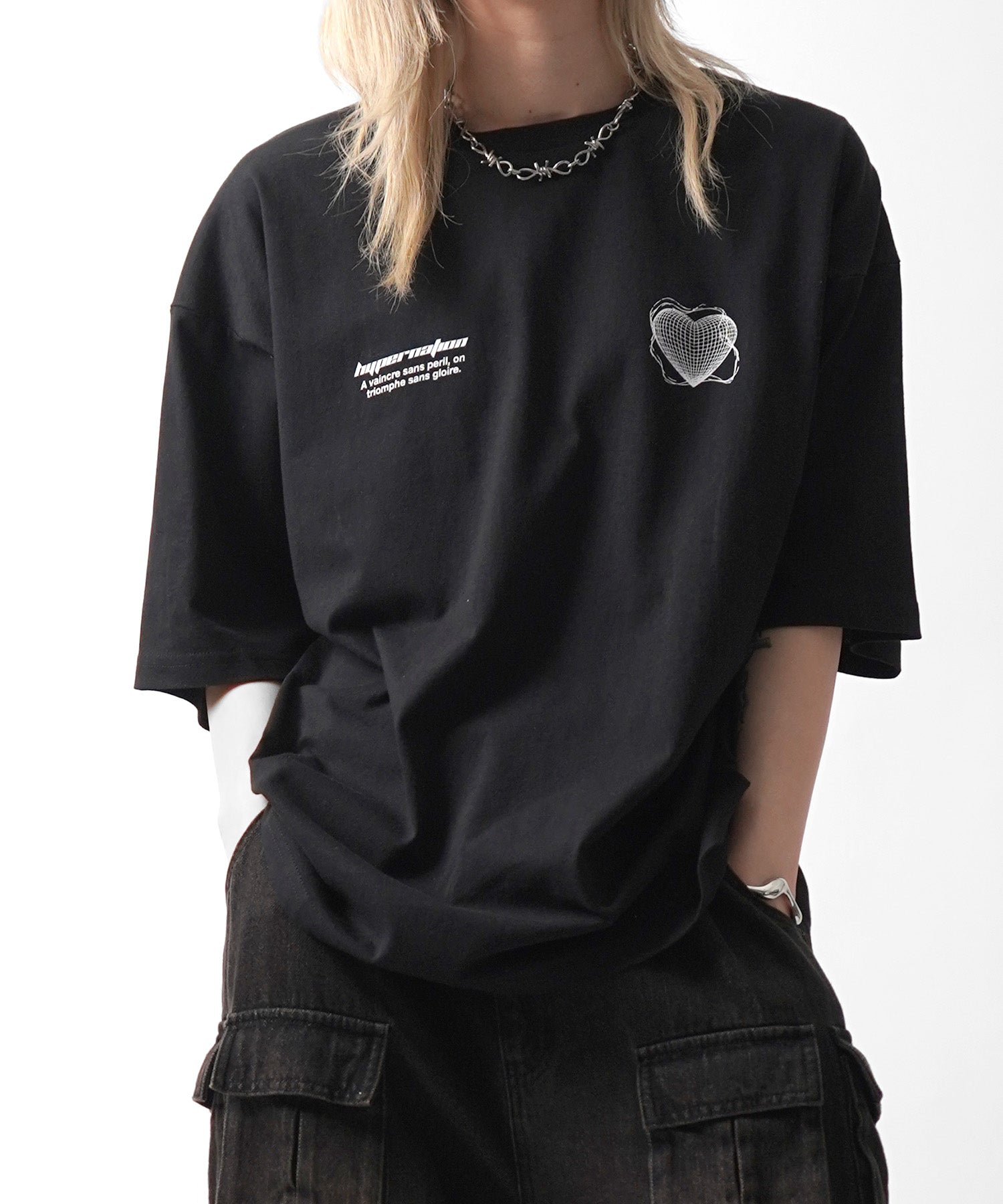 25SS 韓国ストリート ハート グランジロゴ Y2K ビッグシルエット半袖Tシャツ