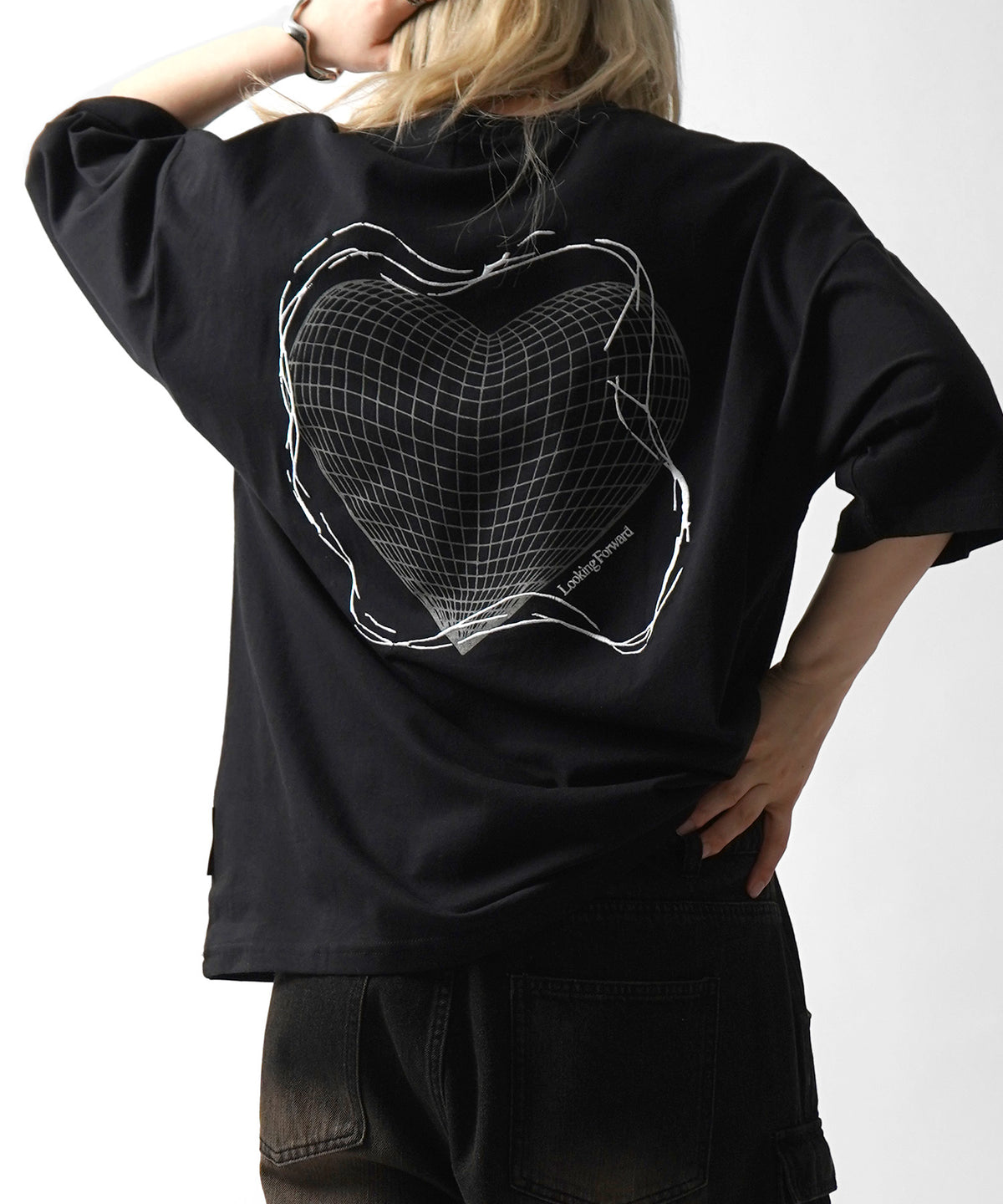 25SS 韓国ストリート ハート グランジロゴ Y2K ビッグシルエット半袖Tシャツ