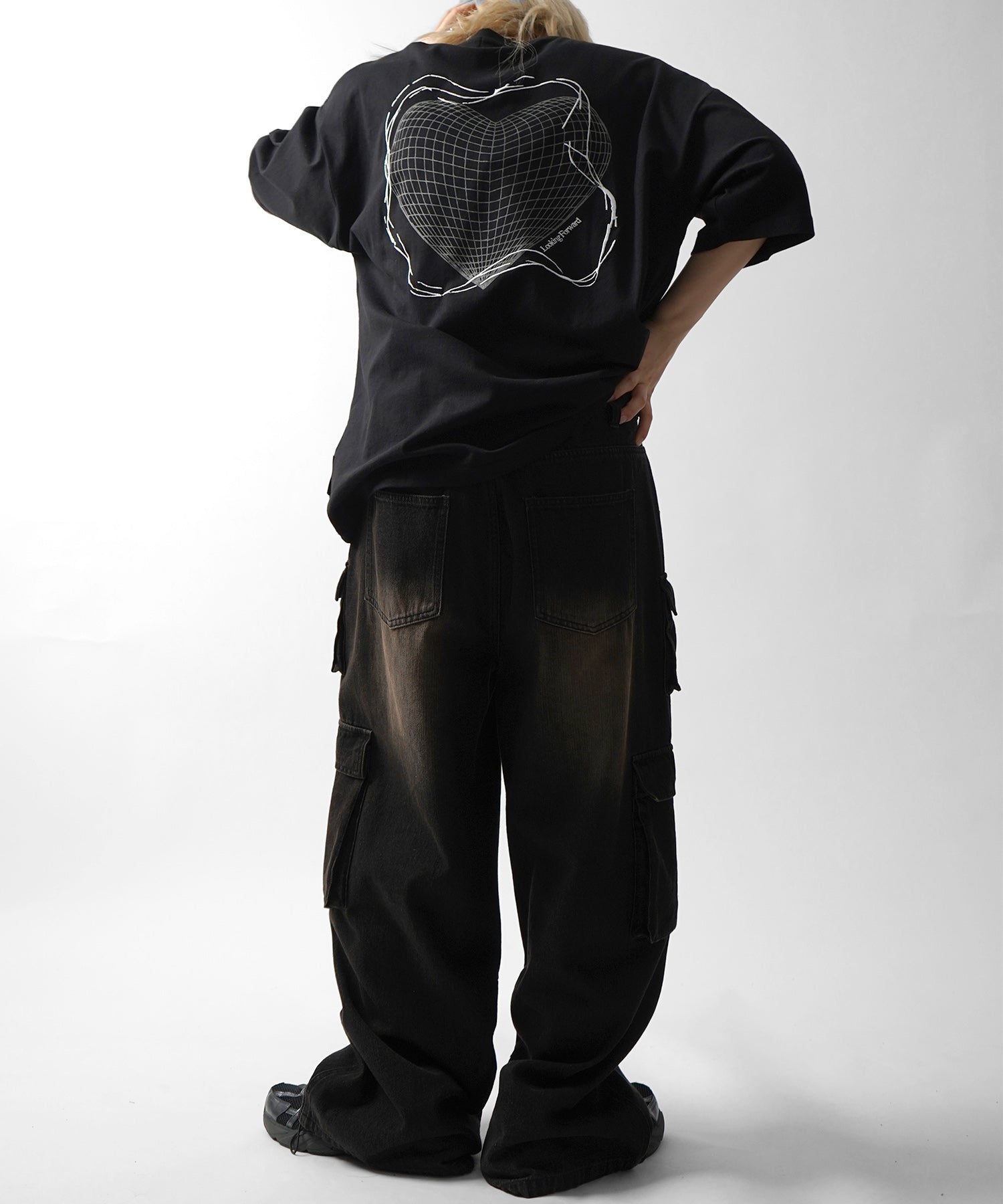 25SS 韓国ストリート ハート グランジロゴ Y2K ビッグシルエット半袖Tシャツ