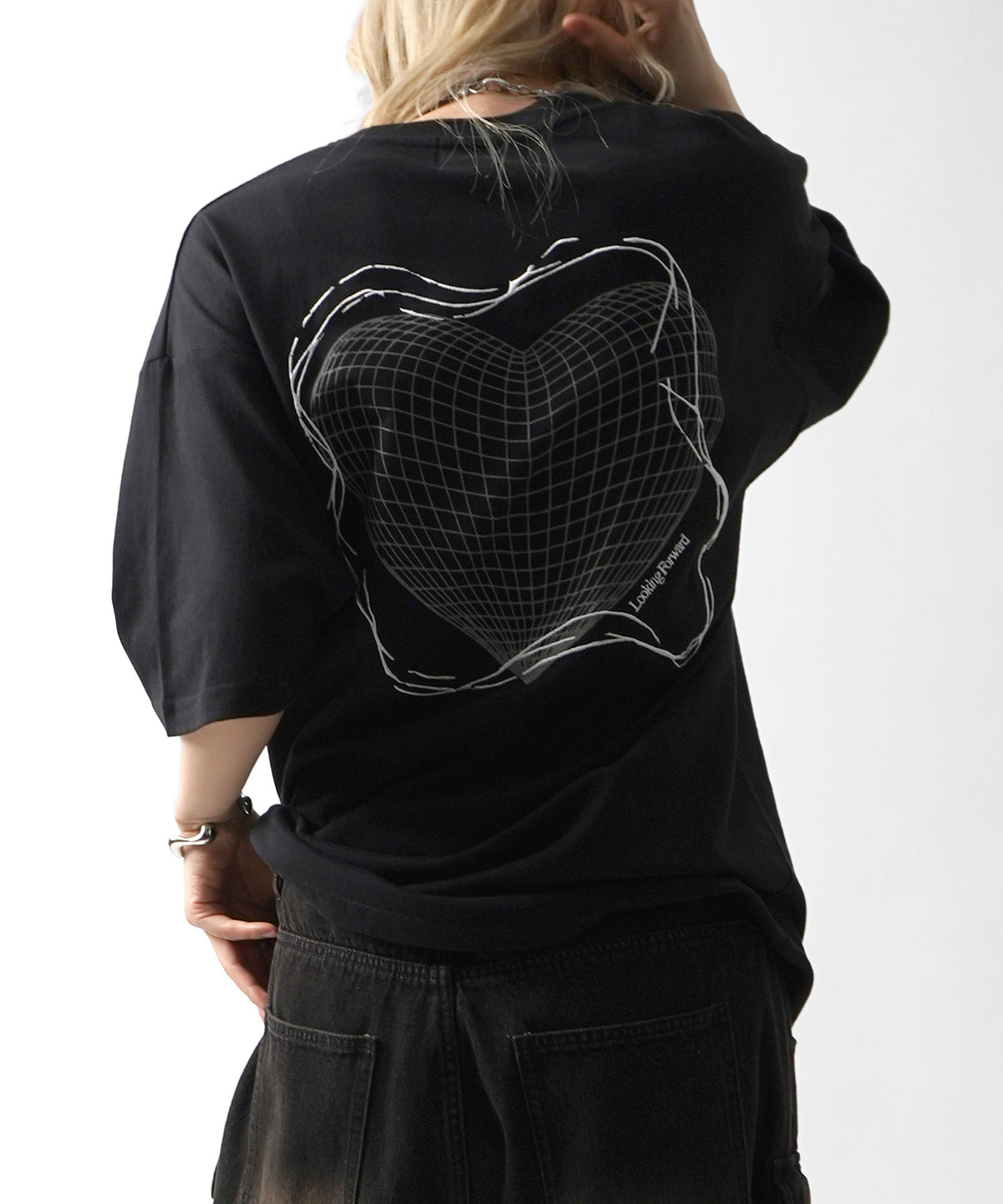 25SS 韓国ストリート ハート グランジロゴ Y2K ビッグシルエット半袖Tシャツ