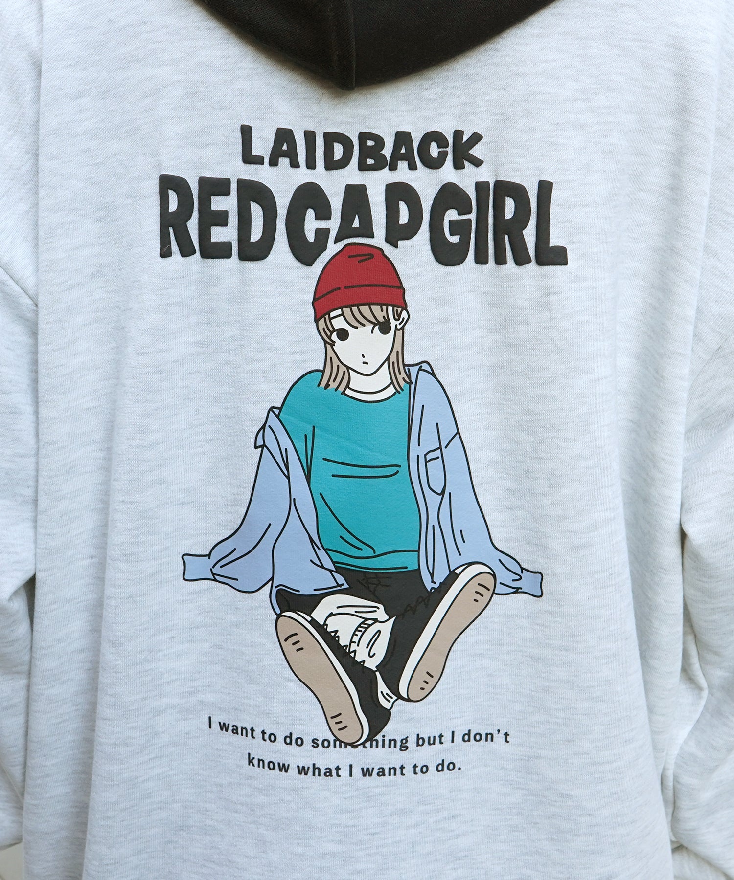【RED CAP GIRL】24SS ビッグシルエット フロント発泡プリントプルオーバーパーカー