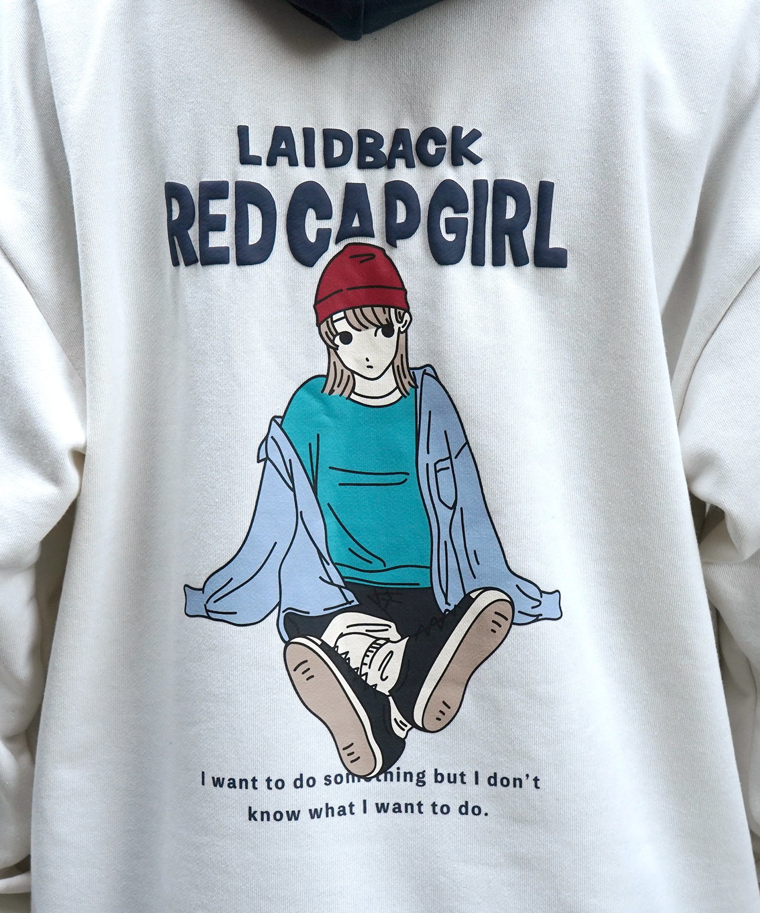 【RED CAP GIRL】24SS ビッグシルエット フロント発泡プリントプルオーバーパーカー