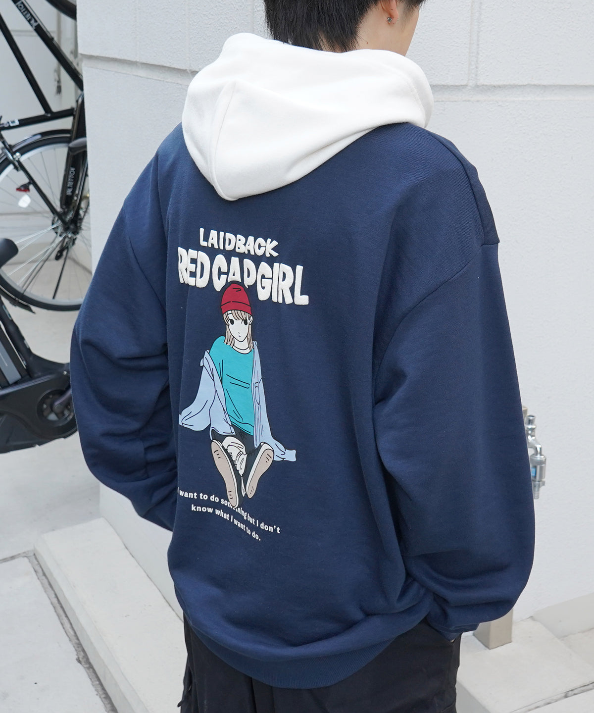 【RED CAP GIRL】24SS ビッグシルエット フロント発泡プリントプルオーバーパーカー