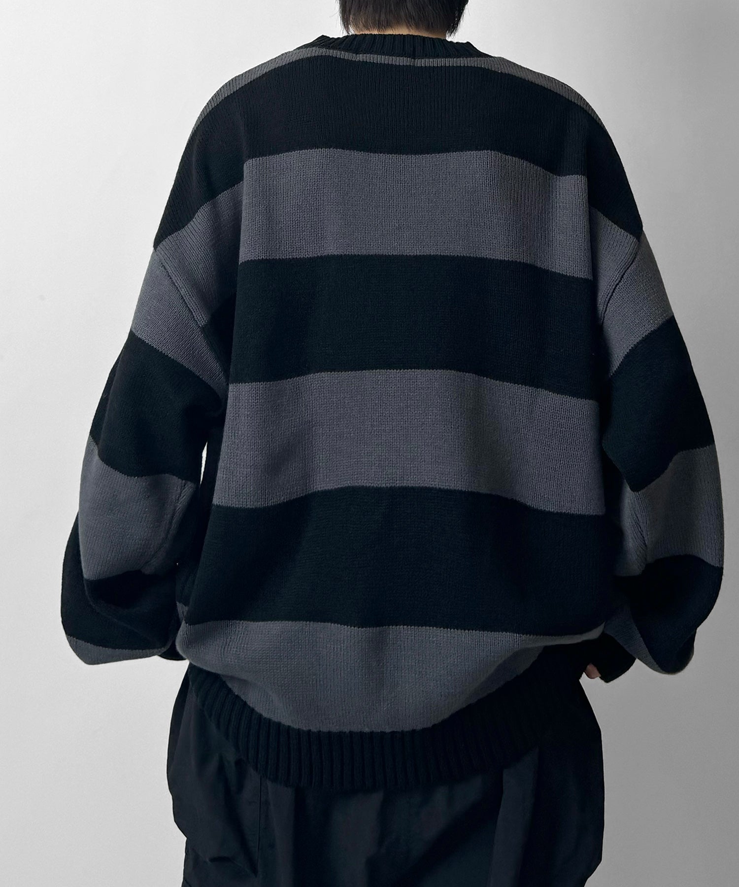 ビッグシルエット ワンポイント刺繍 ボーダーニットプルオーバー