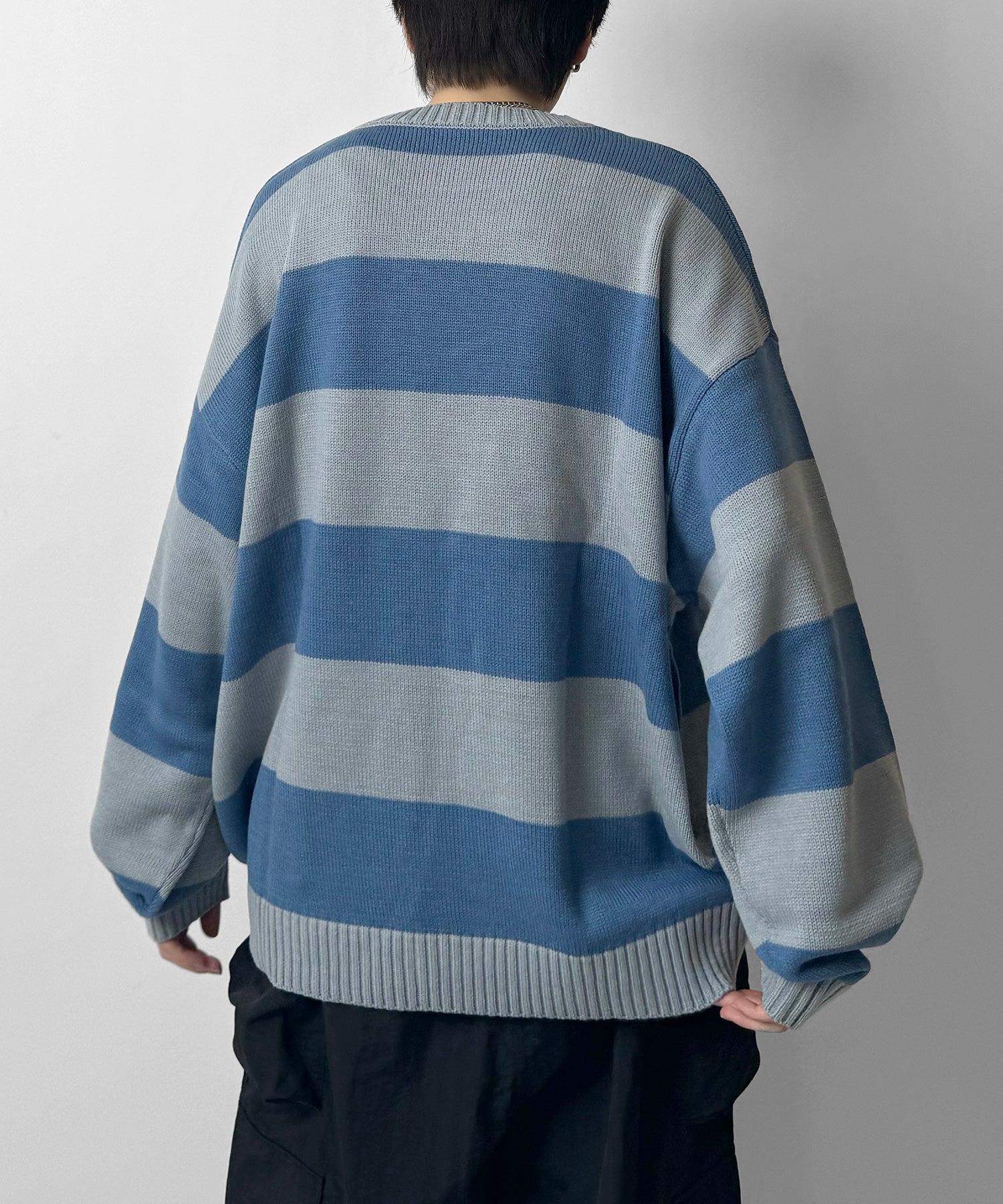 ビッグシルエット ワンポイント刺繍 ボーダーニットプルオーバー