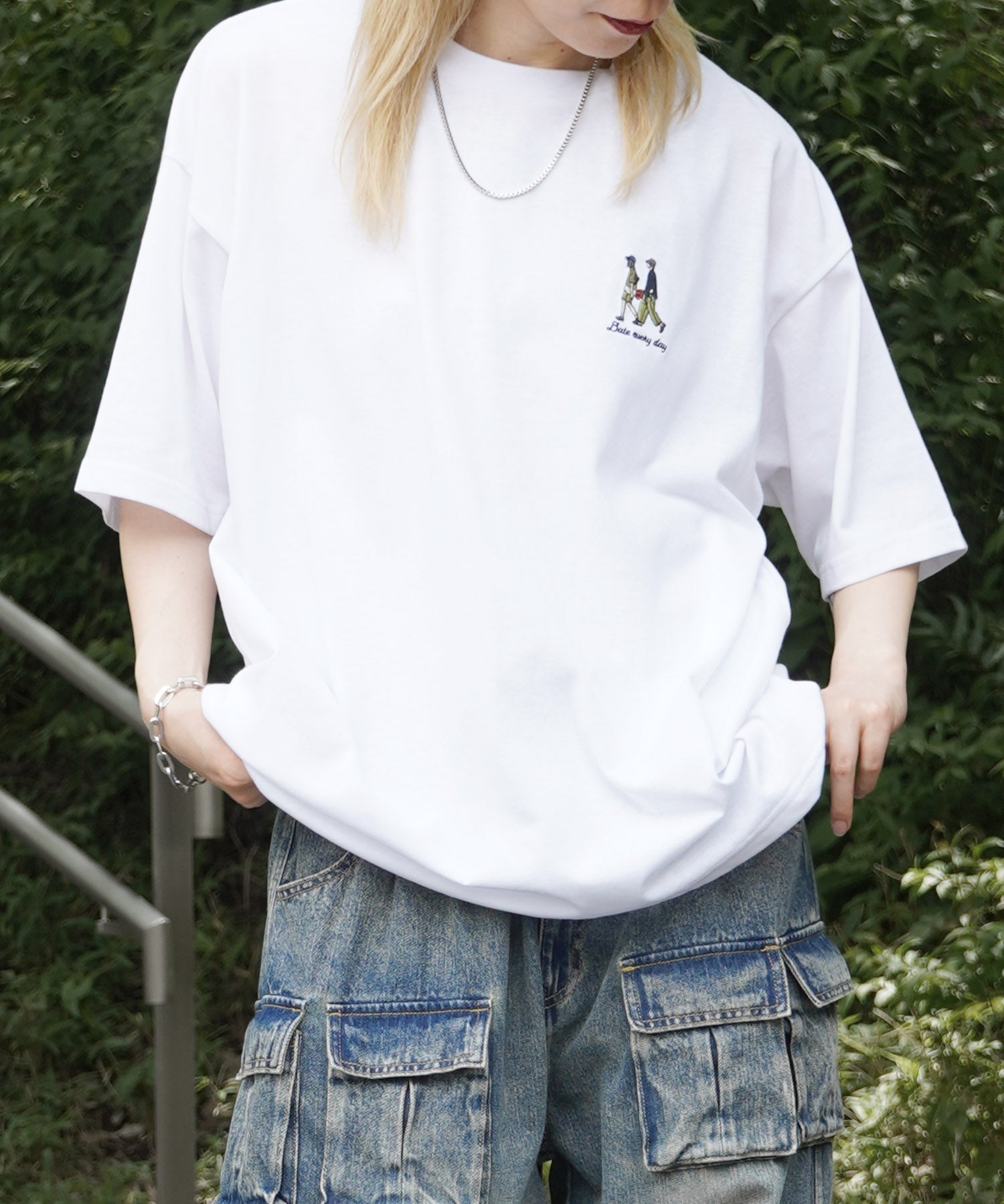 25SS 新柄追加 ワンポイント刺繍ロゴ ヒゲオジ / デイリーウォーキング ビッグシルエット半袖Tシャツ
