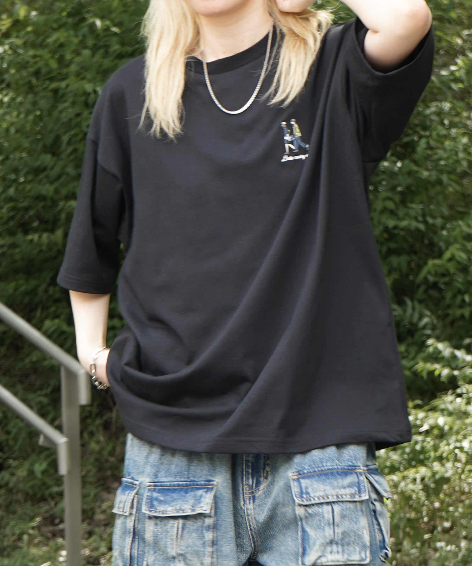 25SS 新柄追加 ワンポイント刺繍ロゴ ヒゲオジ / デイリーウォーキング ビッグシルエット半袖Tシャツ