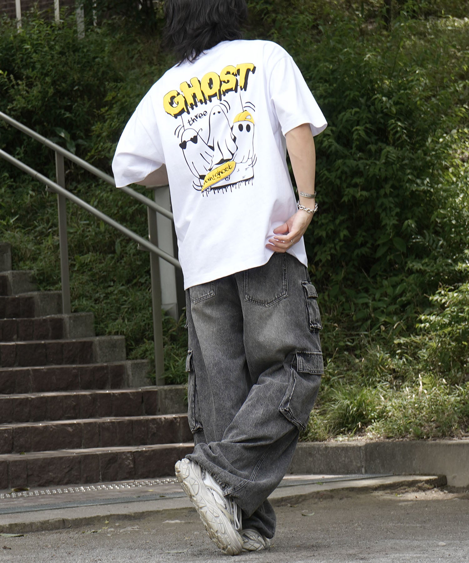 25SS ゴースト 発泡バックプリント ビッグシルエット半袖Tシャツ