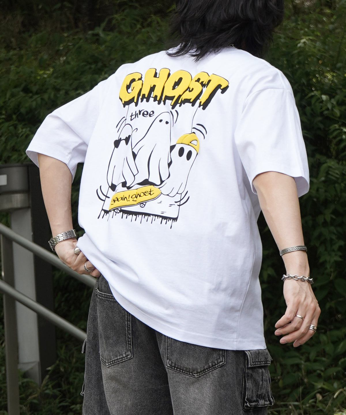 25SS ゴースト 発泡バックプリント ビッグシルエット半袖Tシャツ