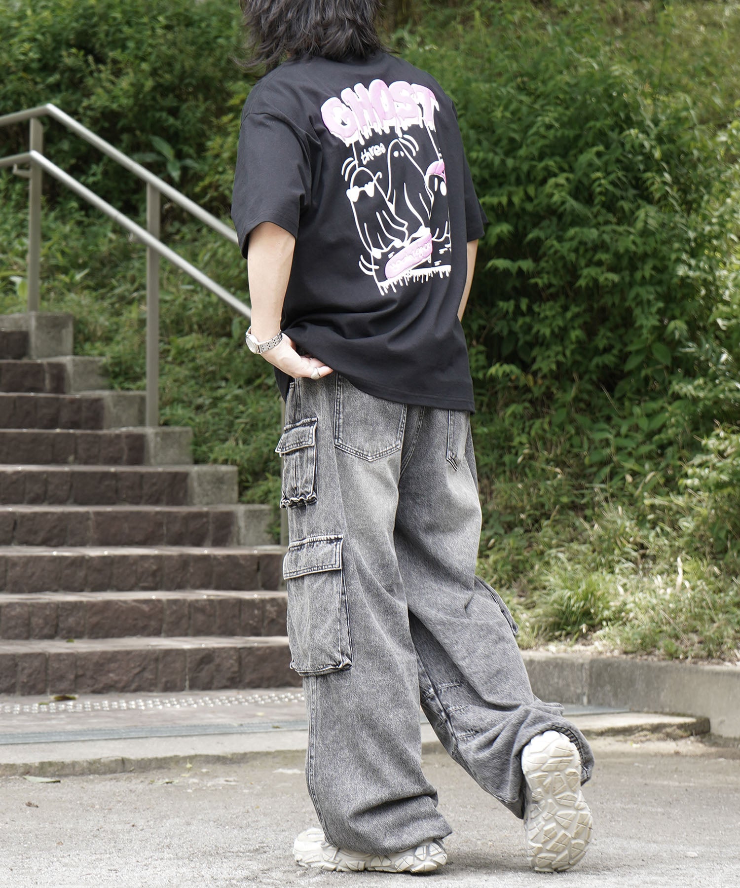25SS ゴースト 発泡バックプリント ビッグシルエット半袖Tシャツ